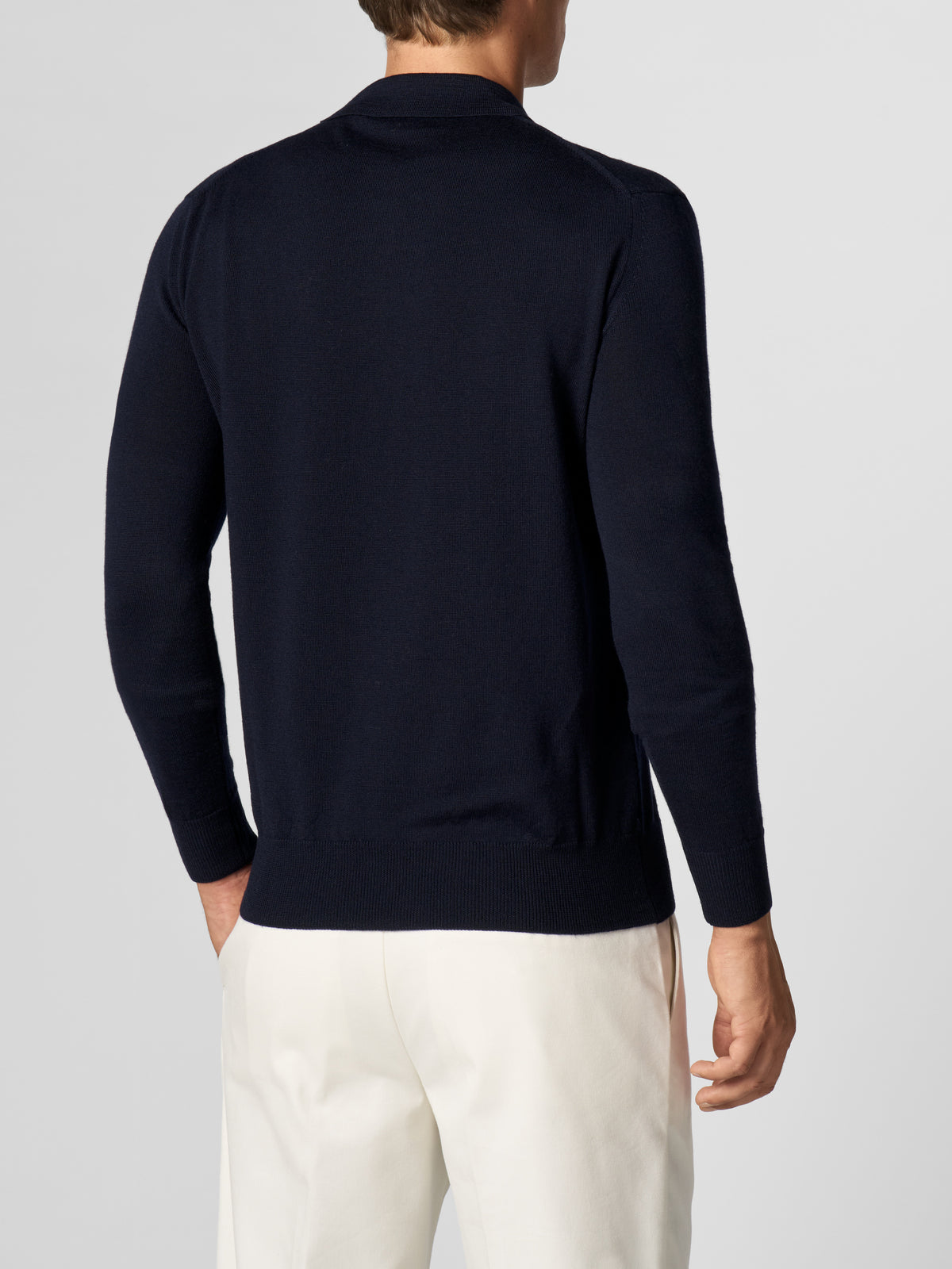 Extrafine Merino Buttonless Polo Navy
