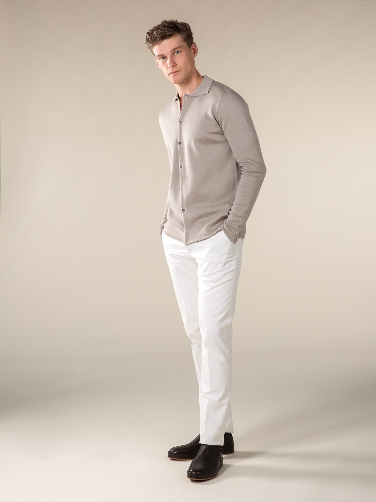 Extrafine Merino Knitted Shirt Greige
