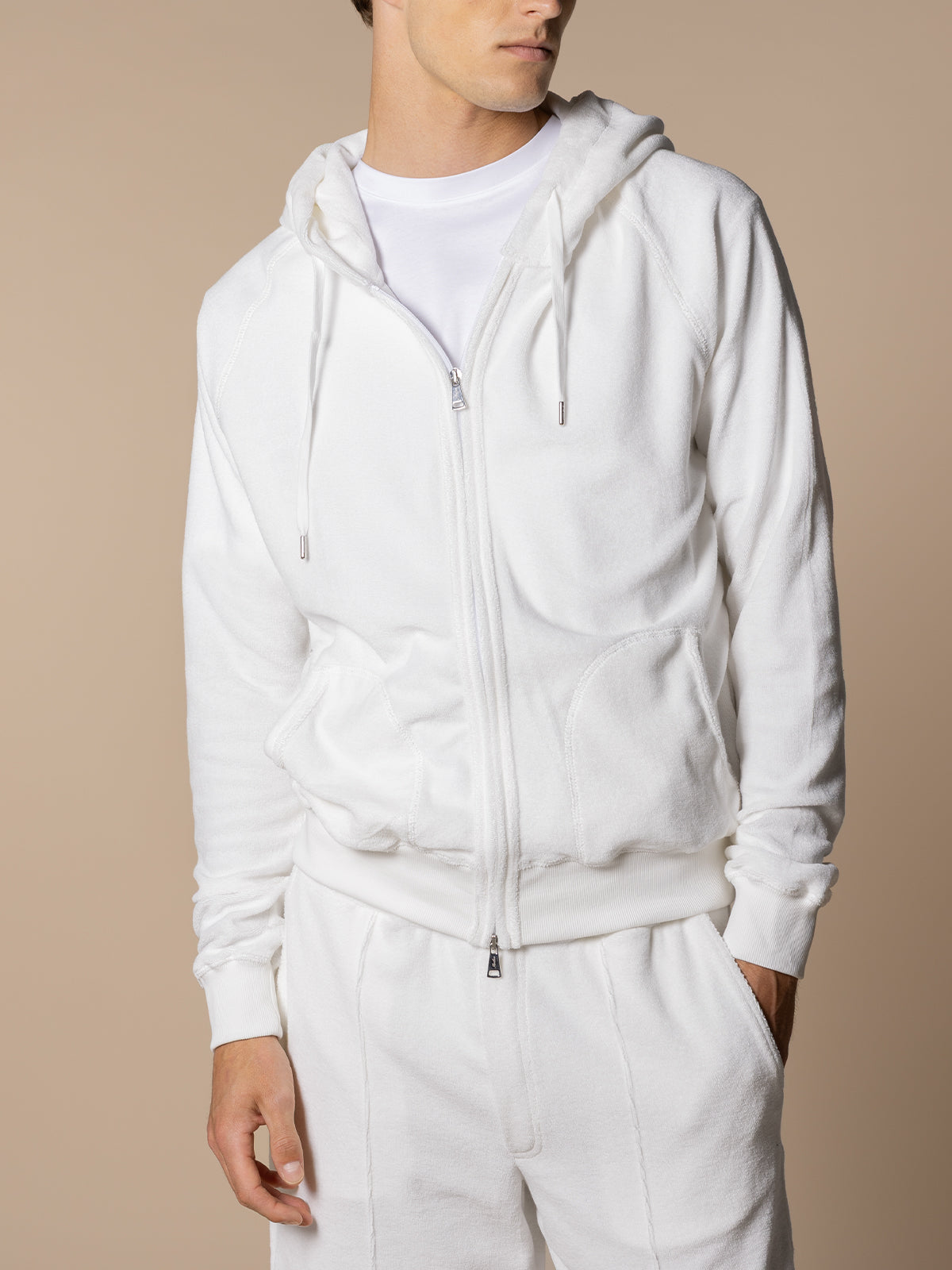 White Terry Towelling Zipper Vest