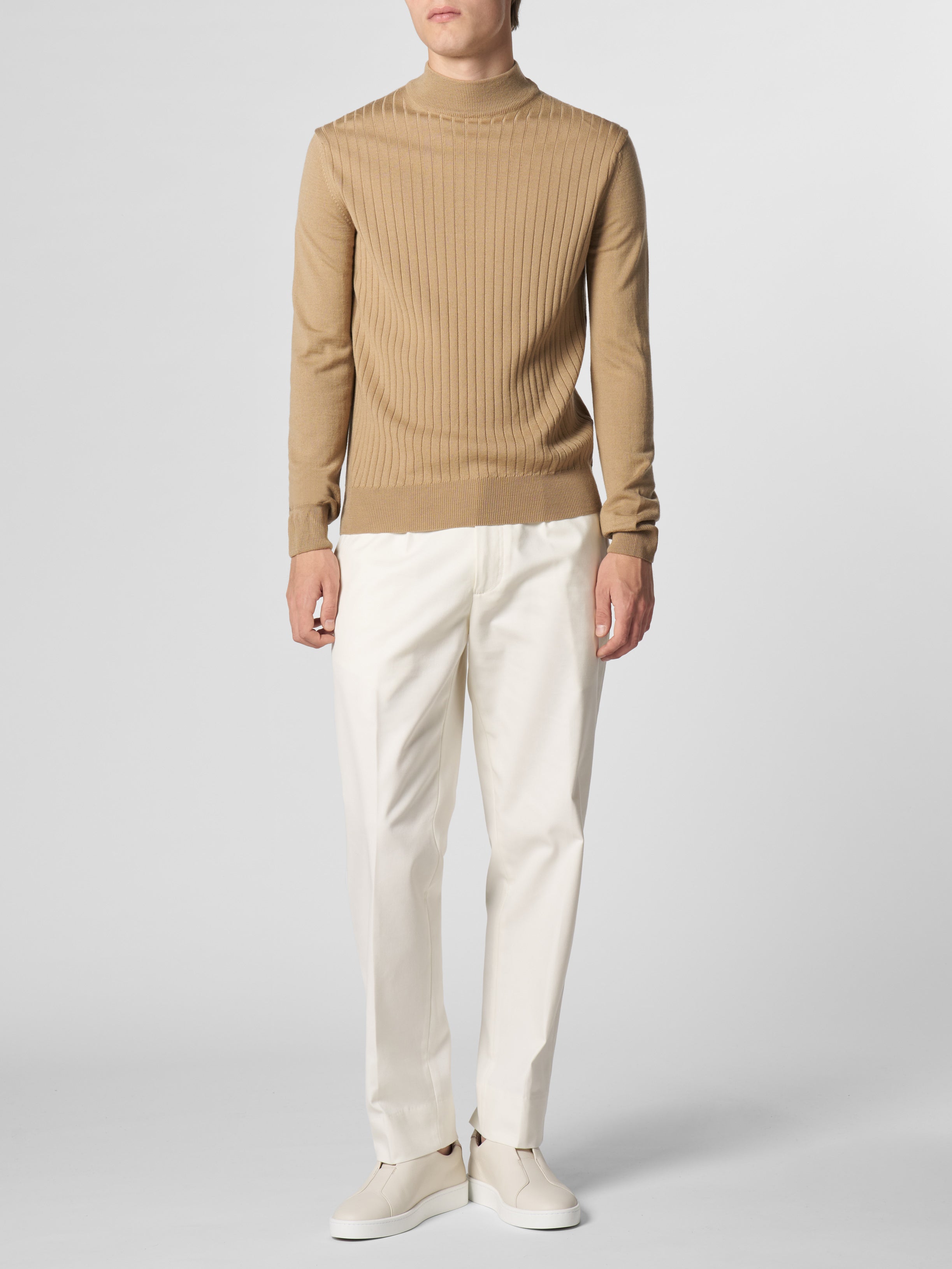 Extrafine Merino Ribbed Mockneck Beige