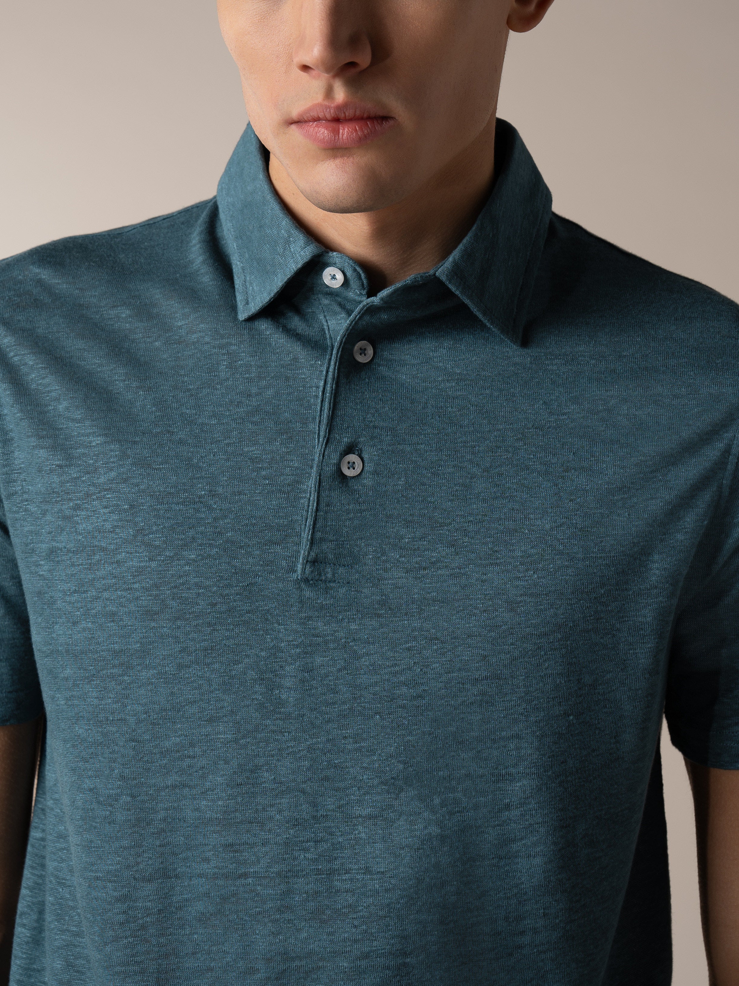 Sea Green Linen Polo Shirt