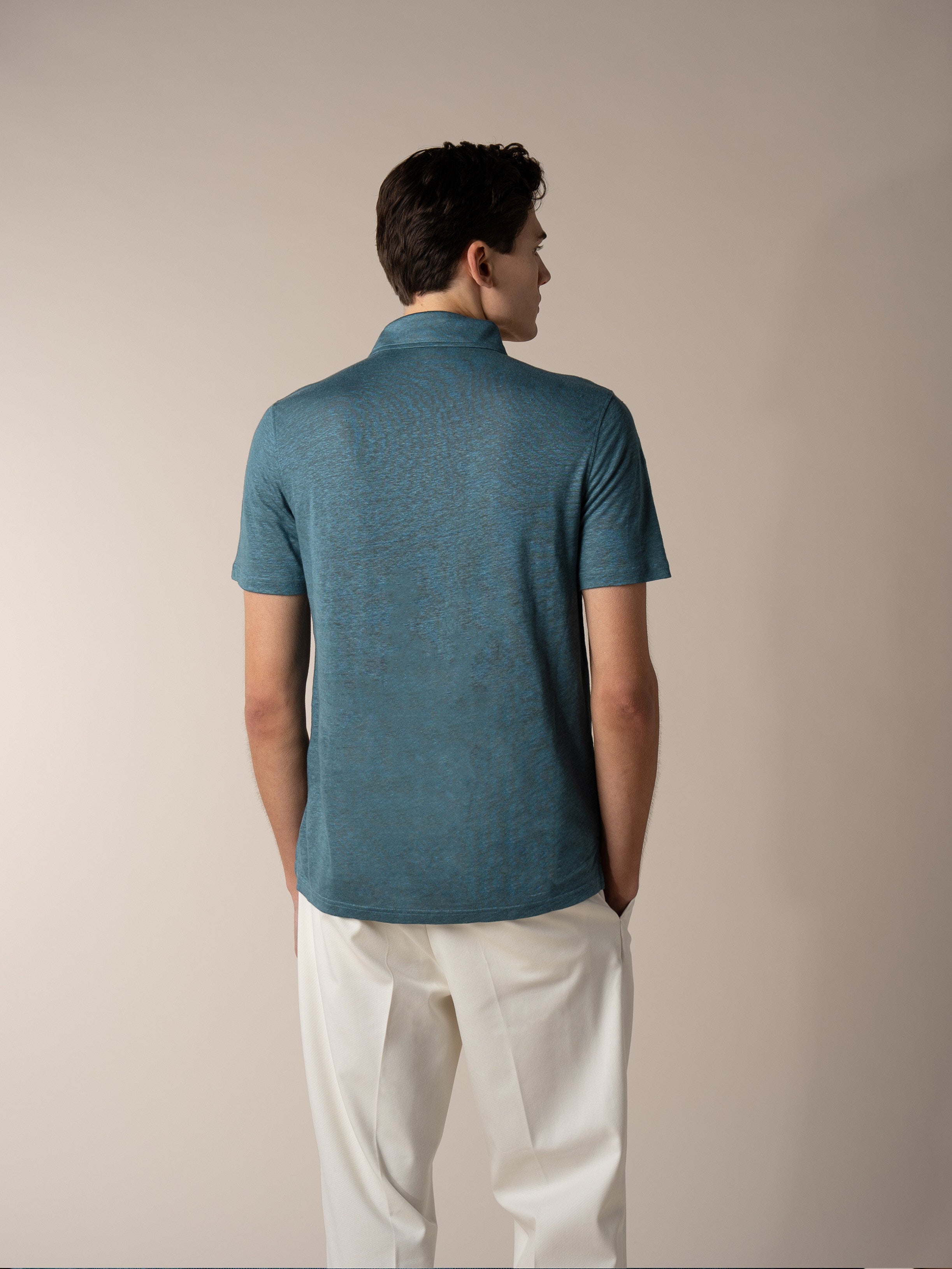 Sea Green Linen Polo Shirt