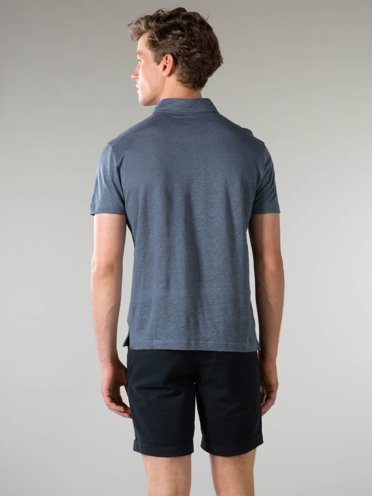Steel Blue Linen Polo Shirt