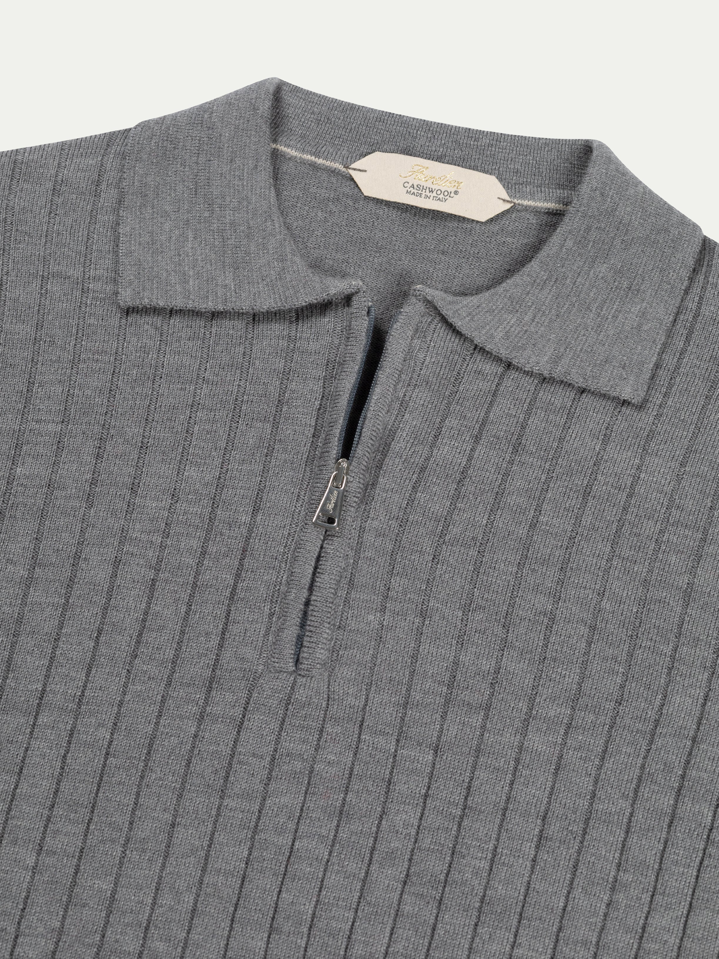 Ribbed Zipper Polo Dark Grey