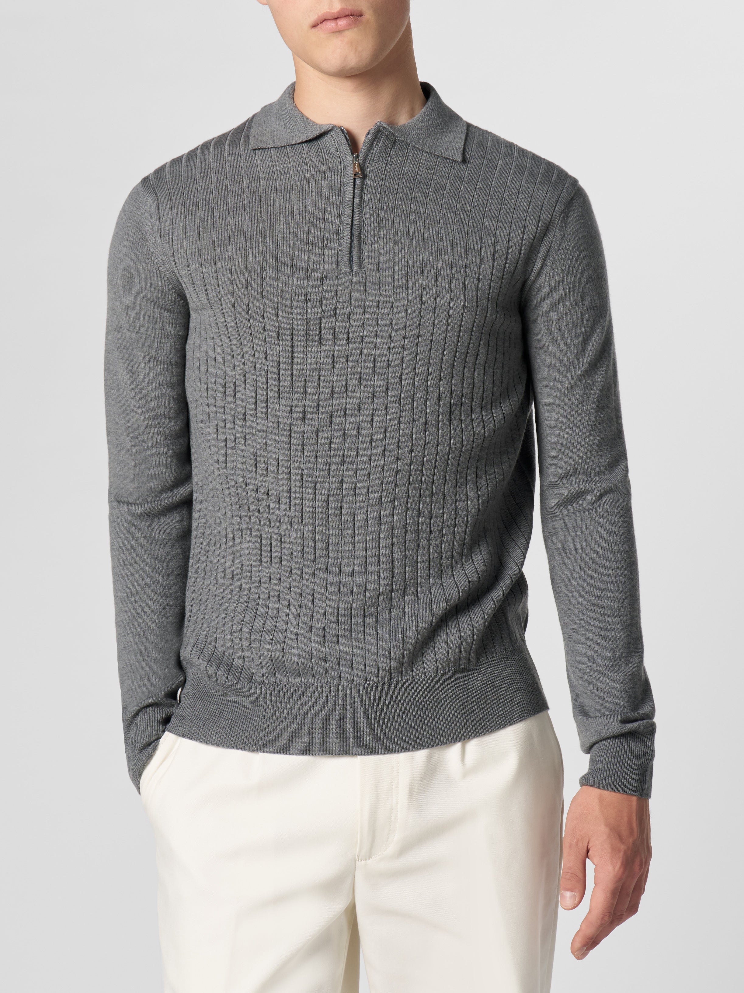 Ribbed Zipper Polo Dark Grey