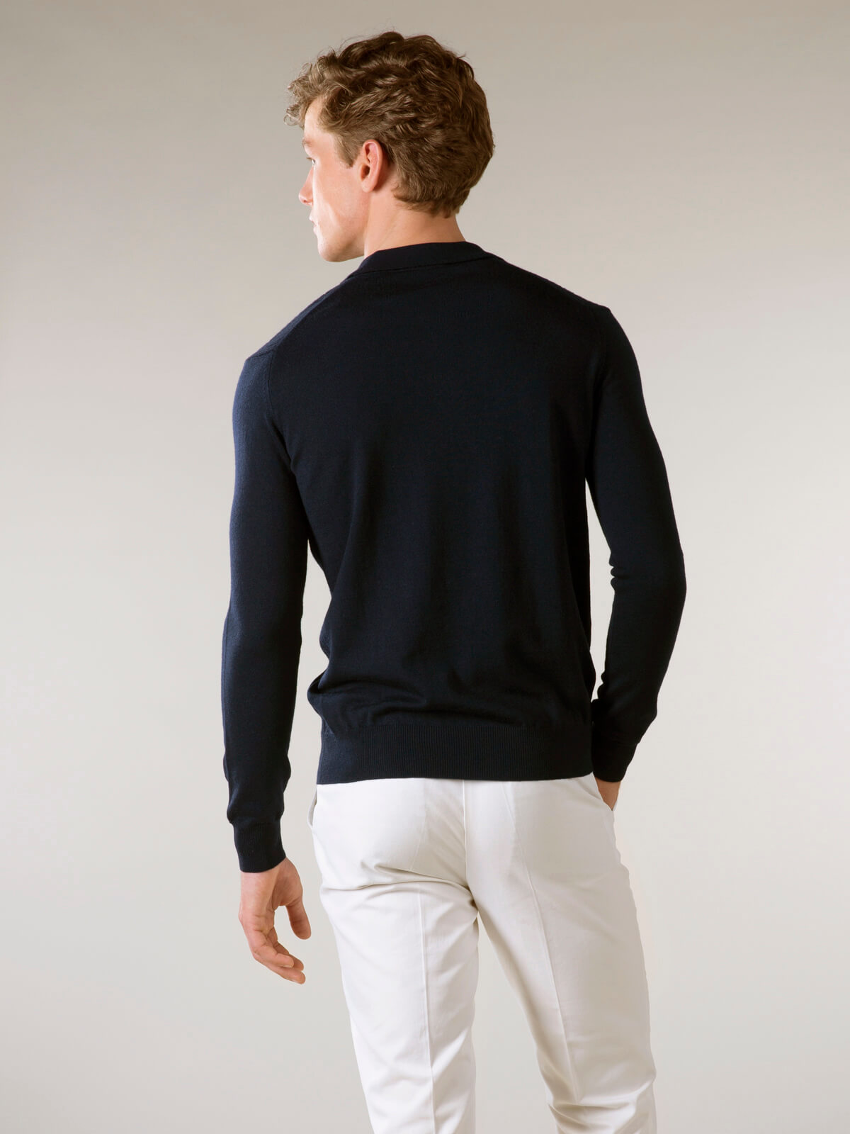 Ribbed Zipper Polo Navy