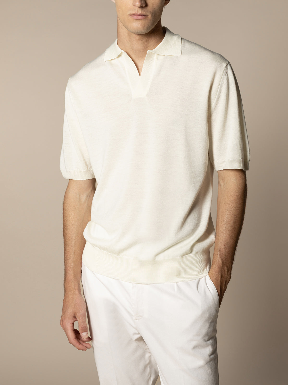 Shortsleeve Buttonless Polo Ivory
