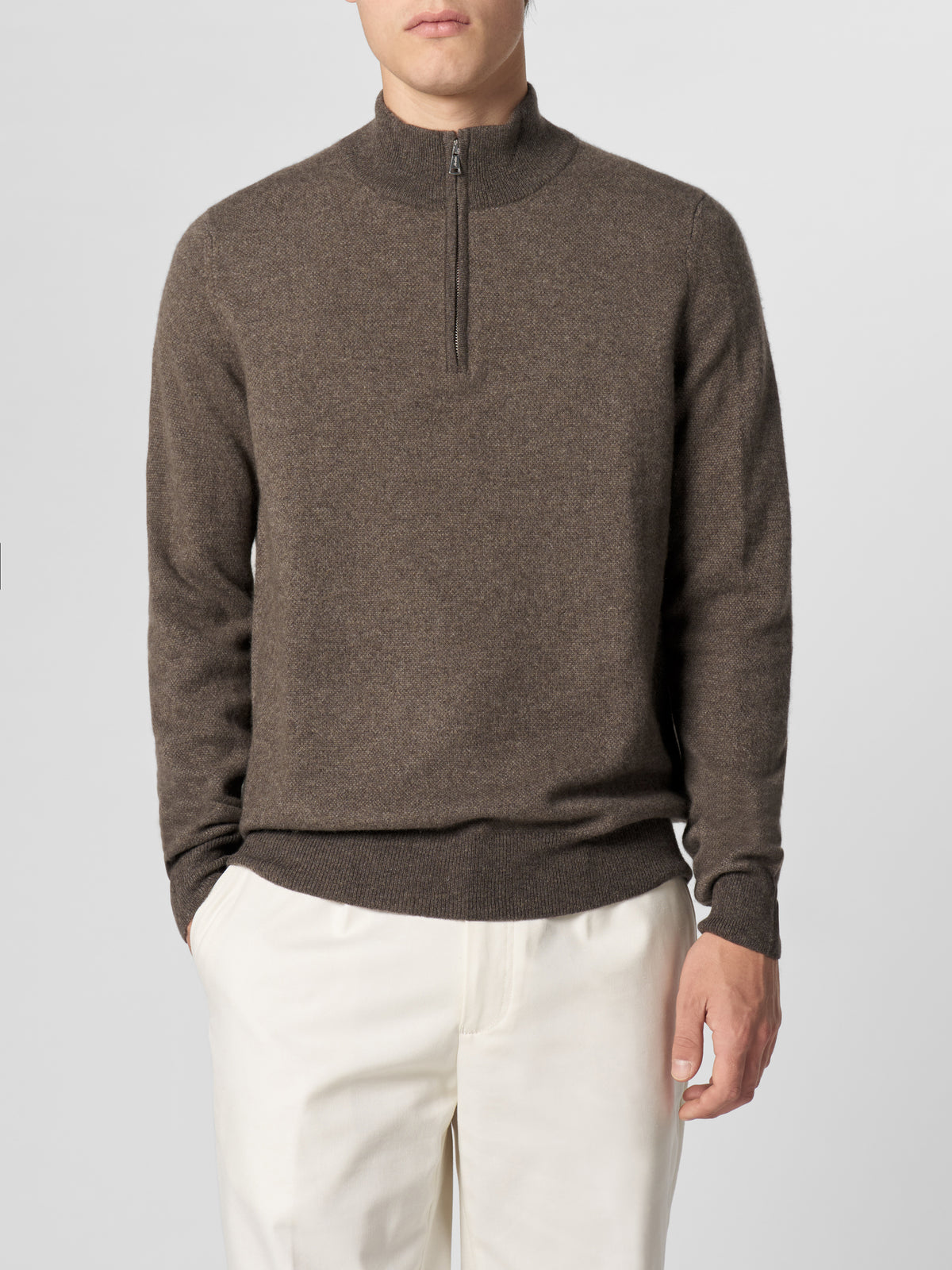 Dark Brown Jaquard Zipper Sweater