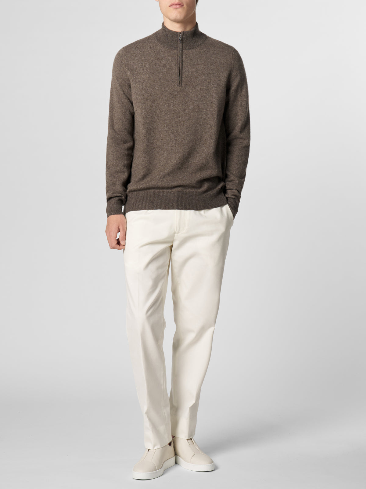 Dark Brown Jaquard Zipper Sweater