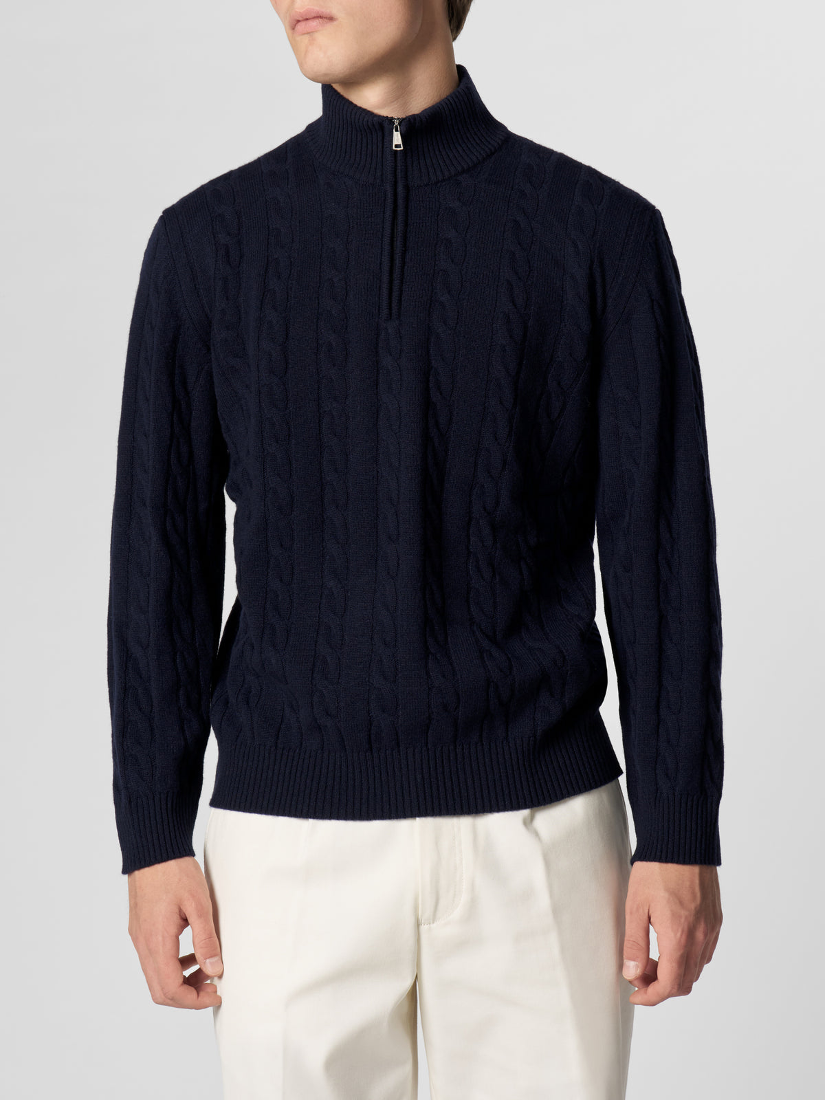 Zipper Cable Sweater Navy