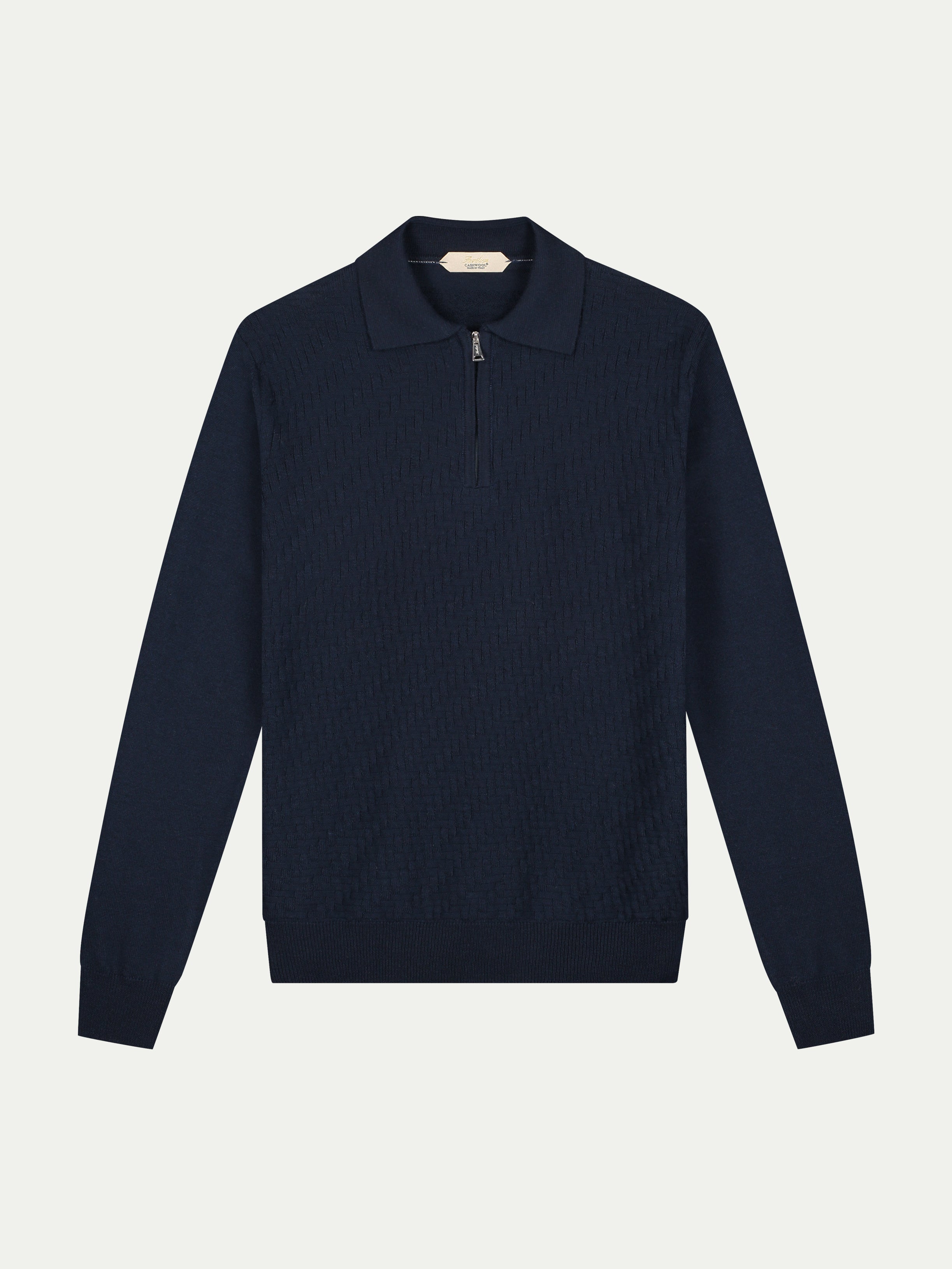 Navy Zipper Polo Basket Weave