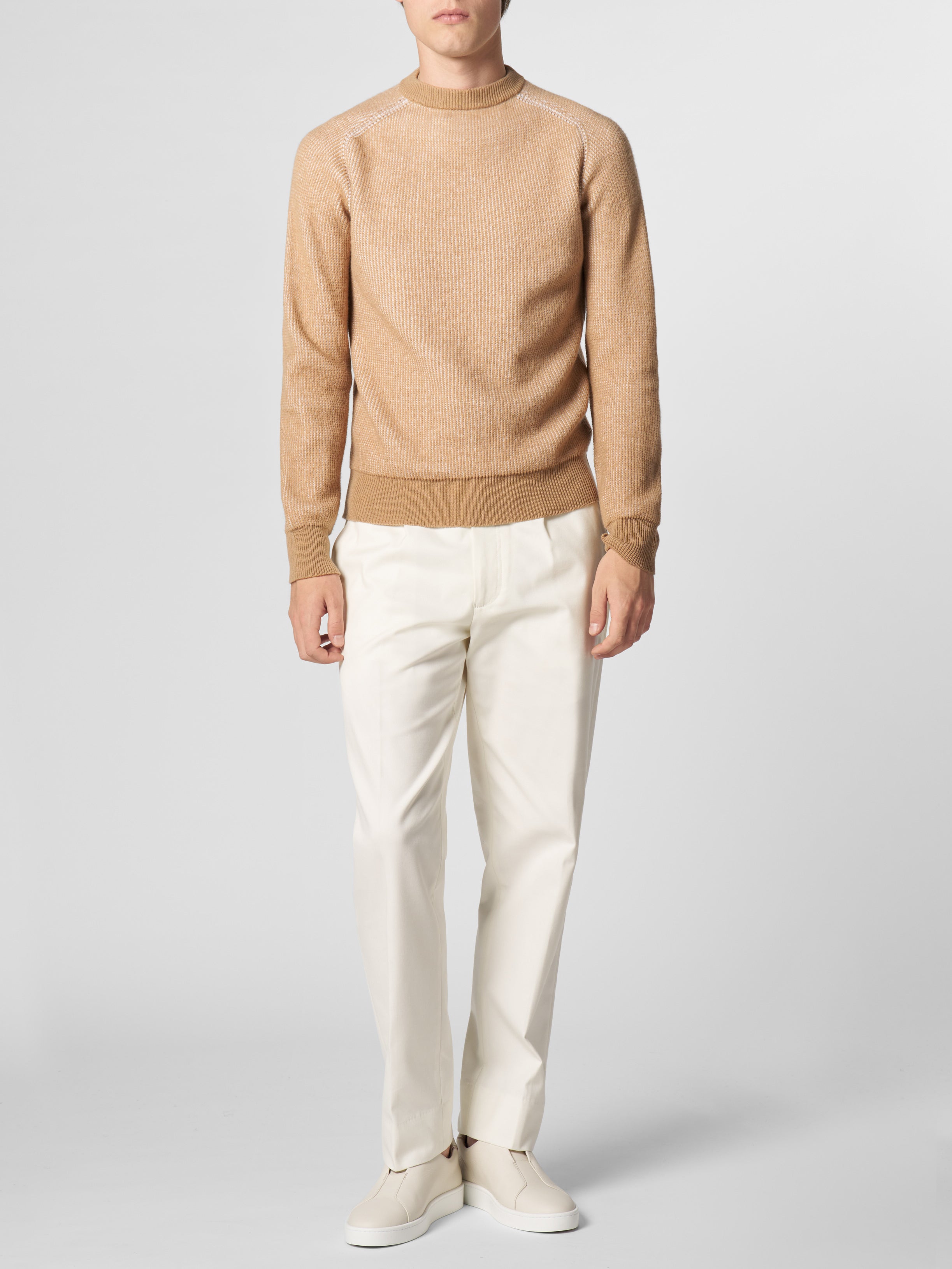 Beige Ribbed Crewneck Two-tone