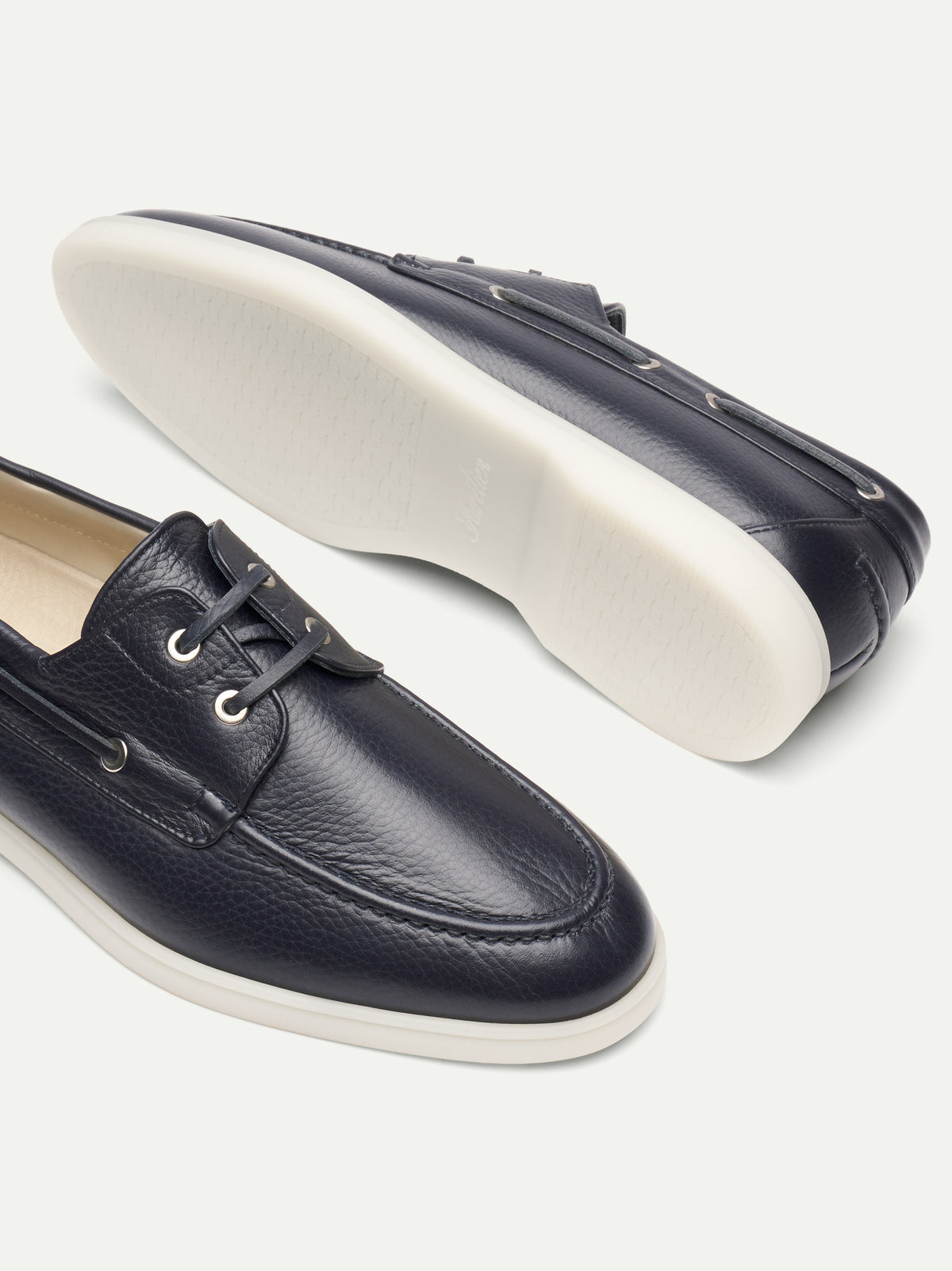 Navy Grain Boat Loafers