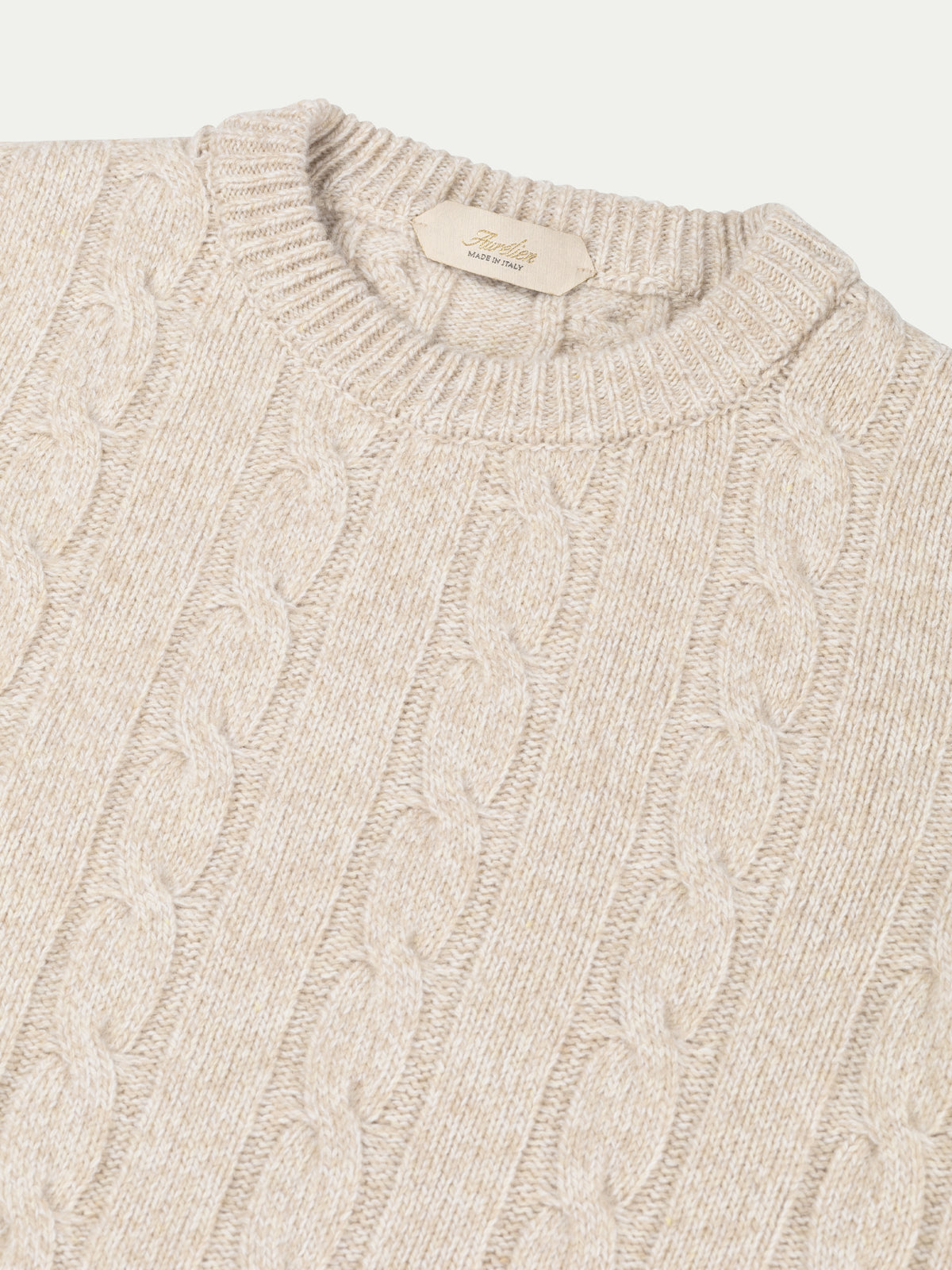 Beige Mouline Cable Knit Crewneck