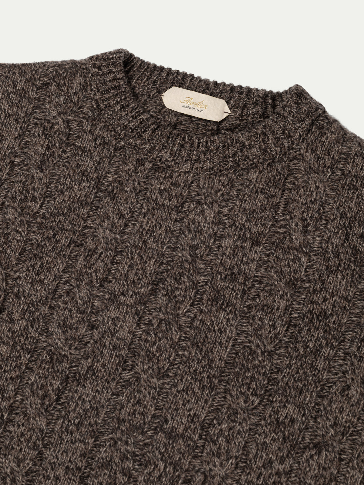 Brown Mouline Cable Knit Crewneck