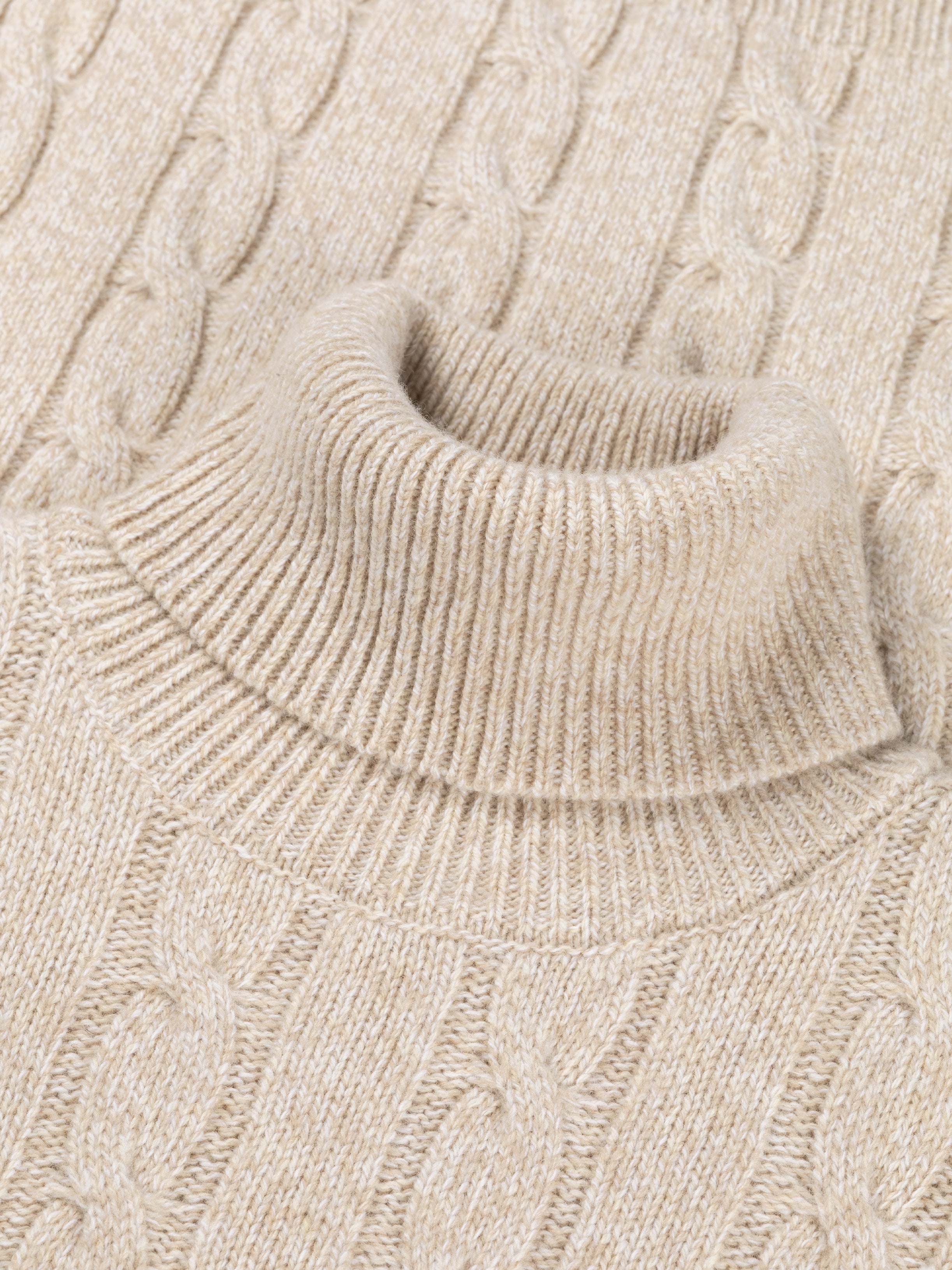 Beige Mouline Dolcevita Cable Knit Sweater