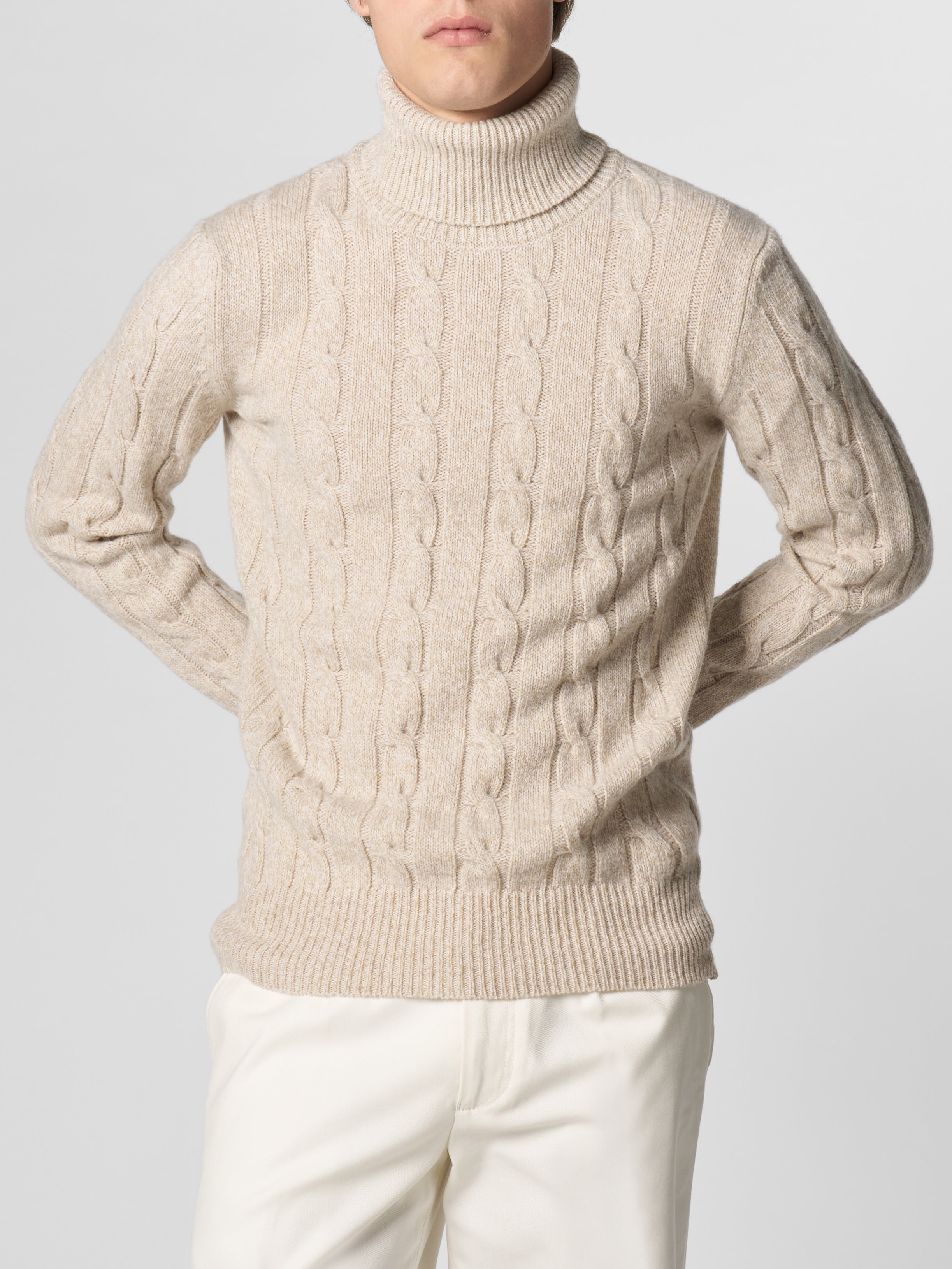 Beige Mouline Dolcevita Cable Knit Sweater