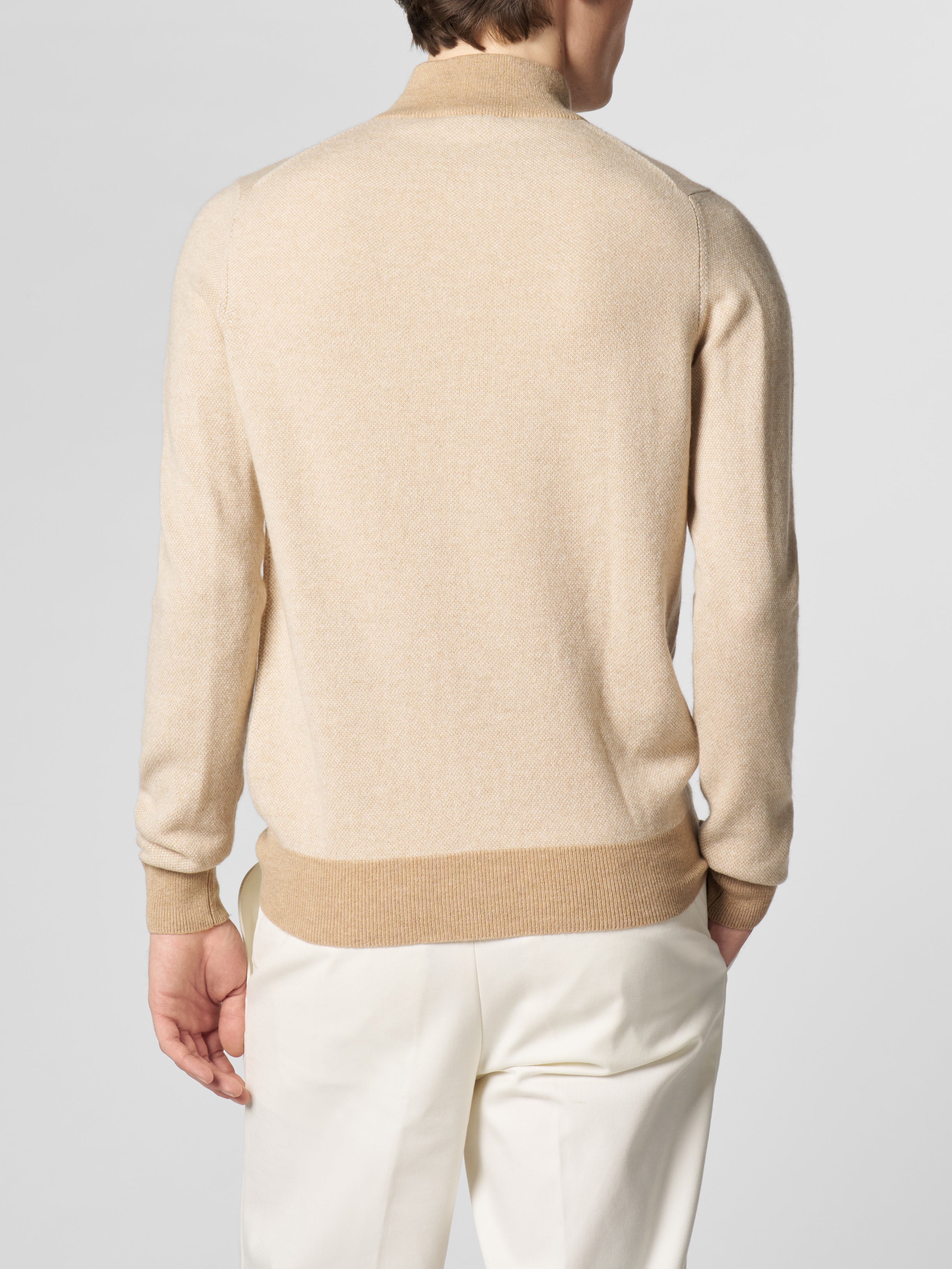 Beige Jaquard Zipper Sweater