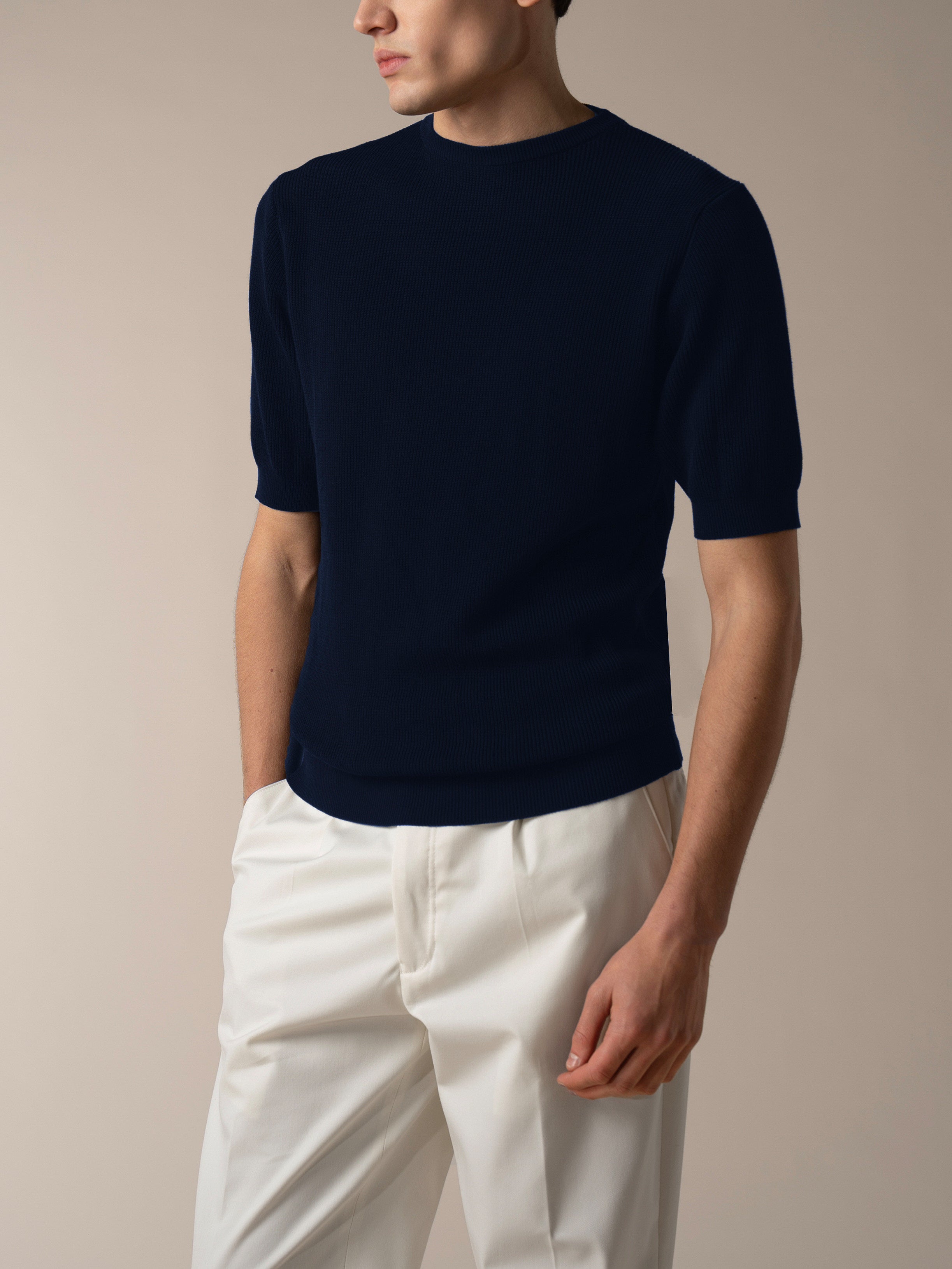 Navy Ribbed T-Shirt