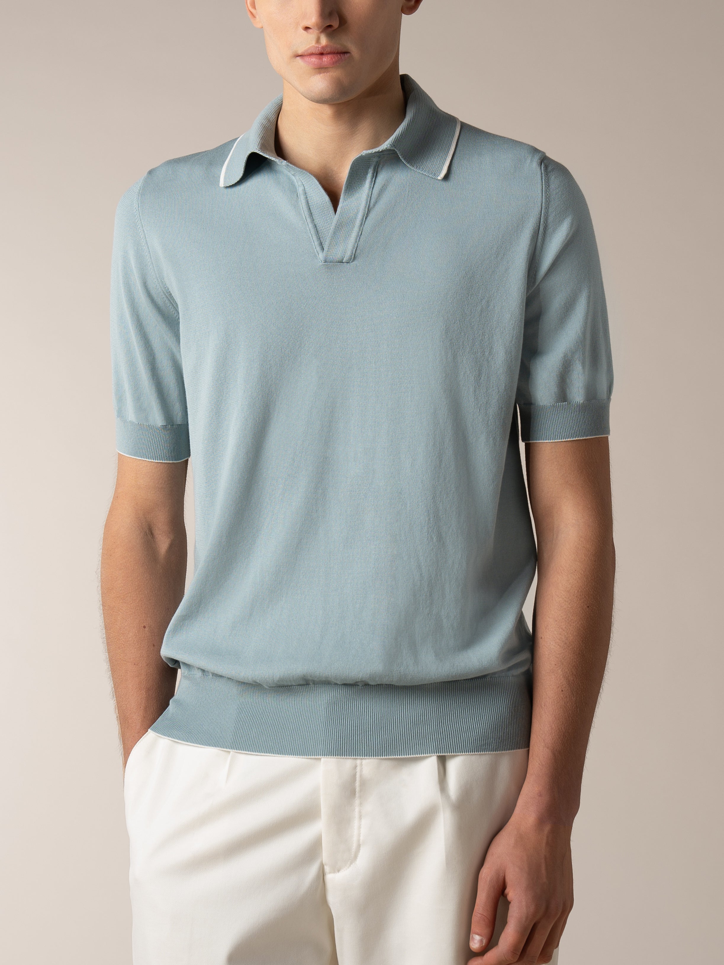 Shortsleeve Buttonless Polo Blue Turquoise