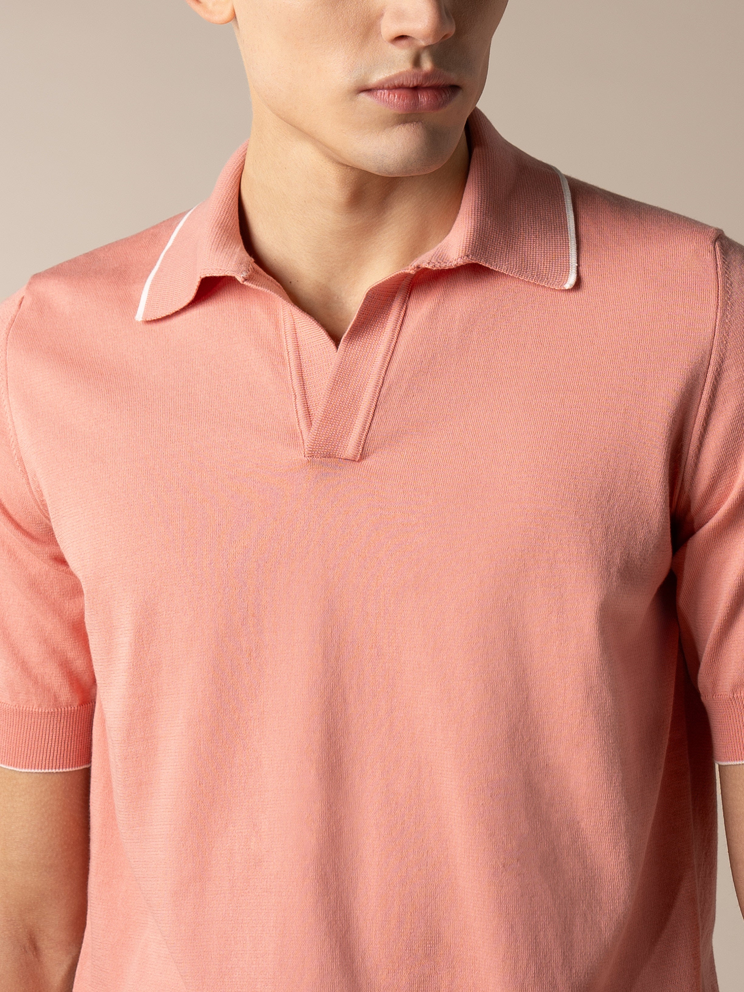 Shortsleeve Buttonless Polo Coral