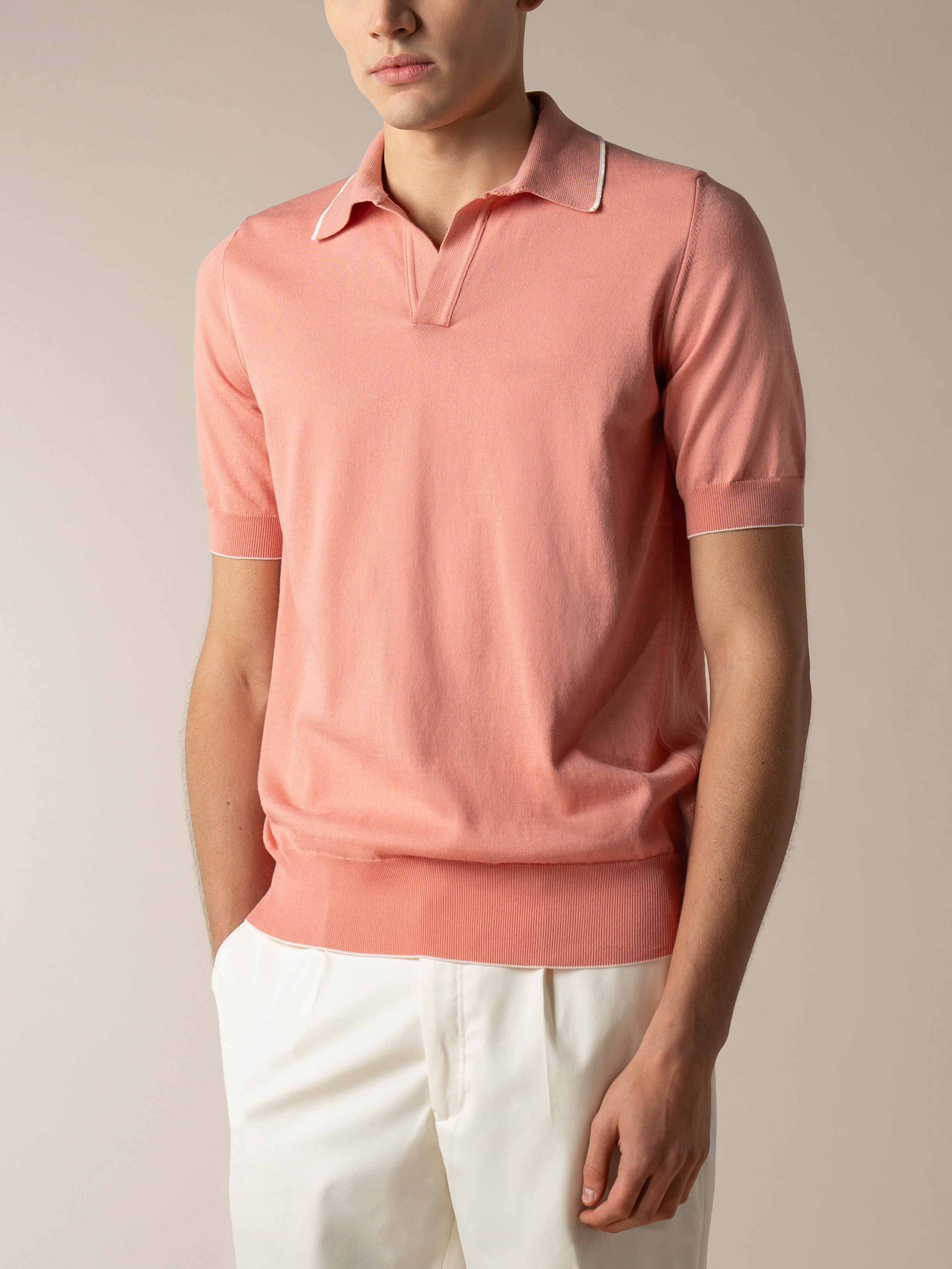 Shortsleeve Buttonless Polo Coral