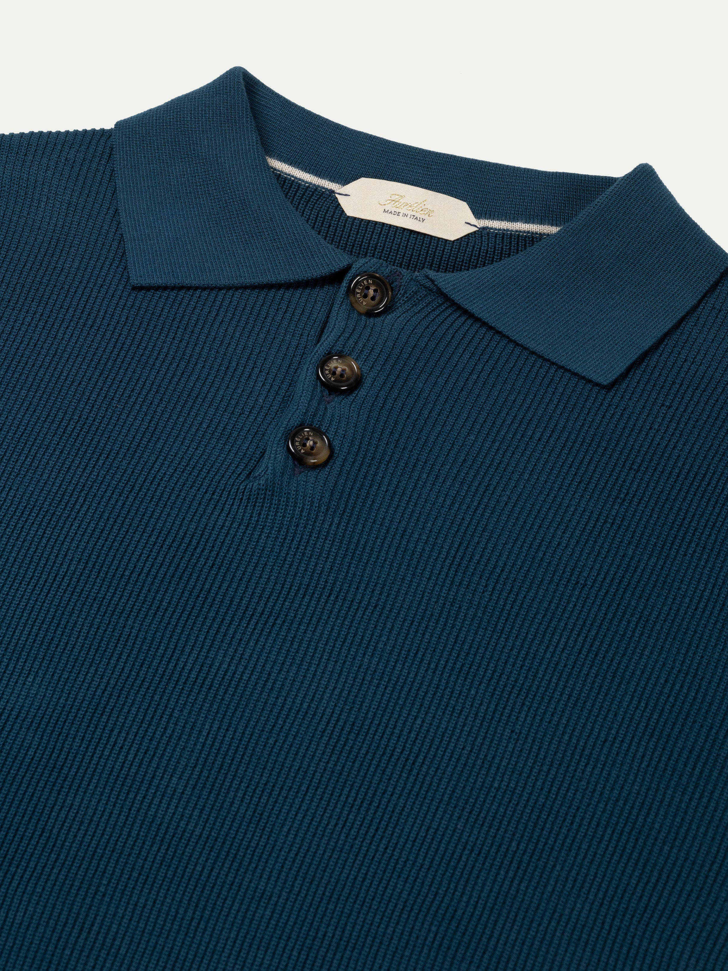 Shortsleeve Ribbed Knitted Polo Sea Green