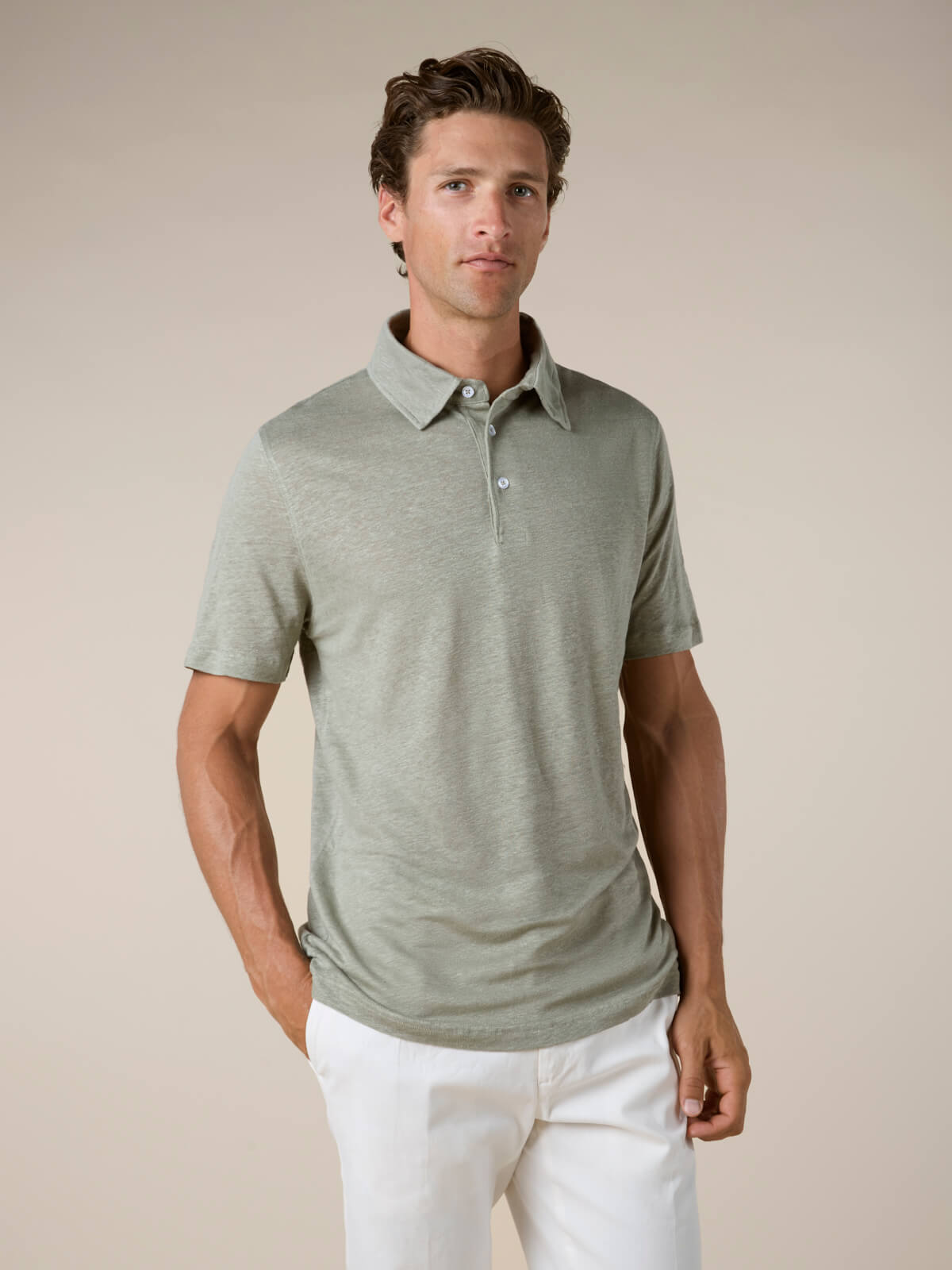 Pistache Linen Polo Shirt