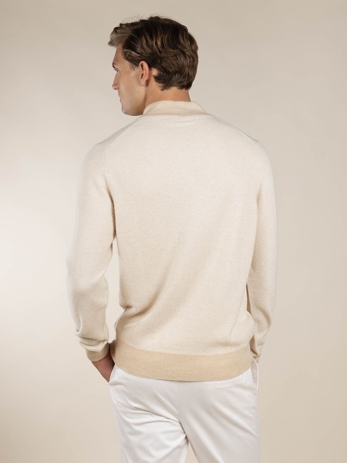 Light Beige Jaquard Zipper Sweater