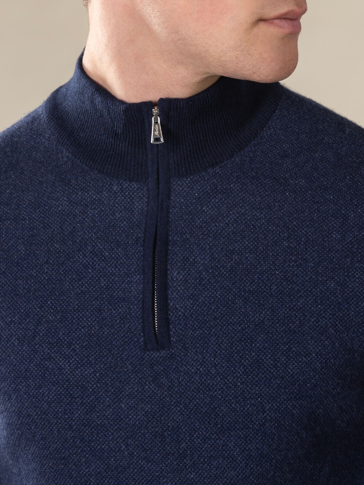 Navy Jaquard Zipper Sweater
