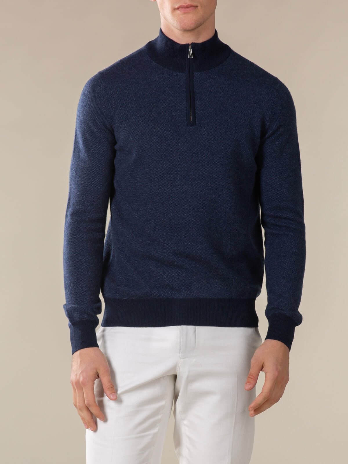 Navy Jaquard Zipper Sweater