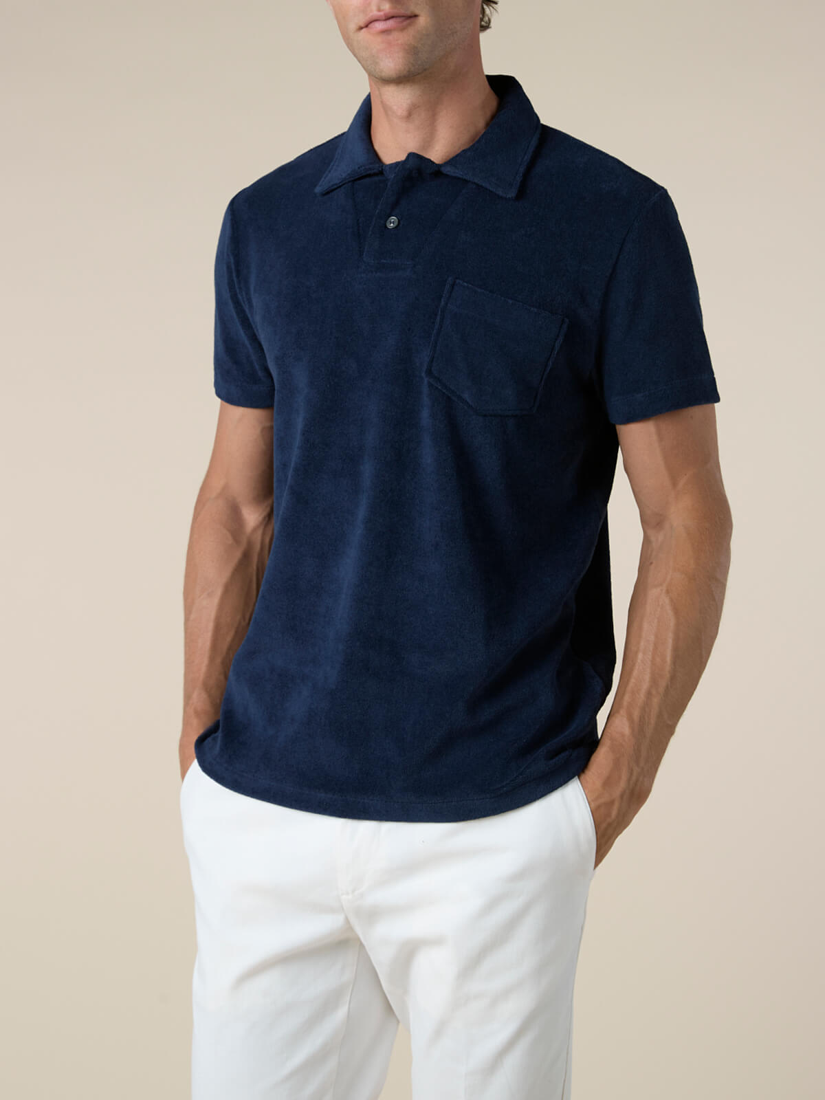 Navy Terry Towelling Polo Shirt
