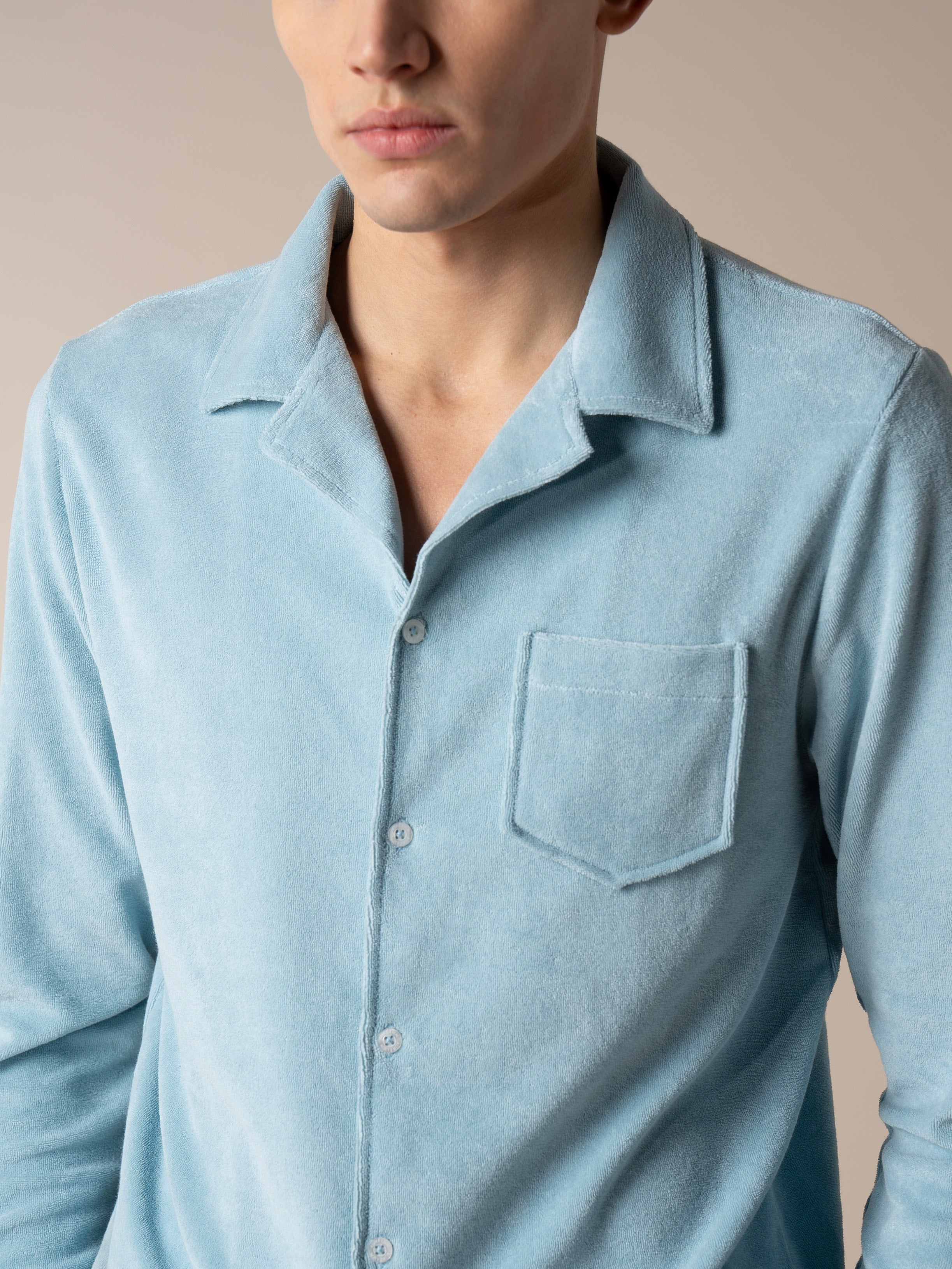 Blue Turquoise Terry Towelling Resort Shirt