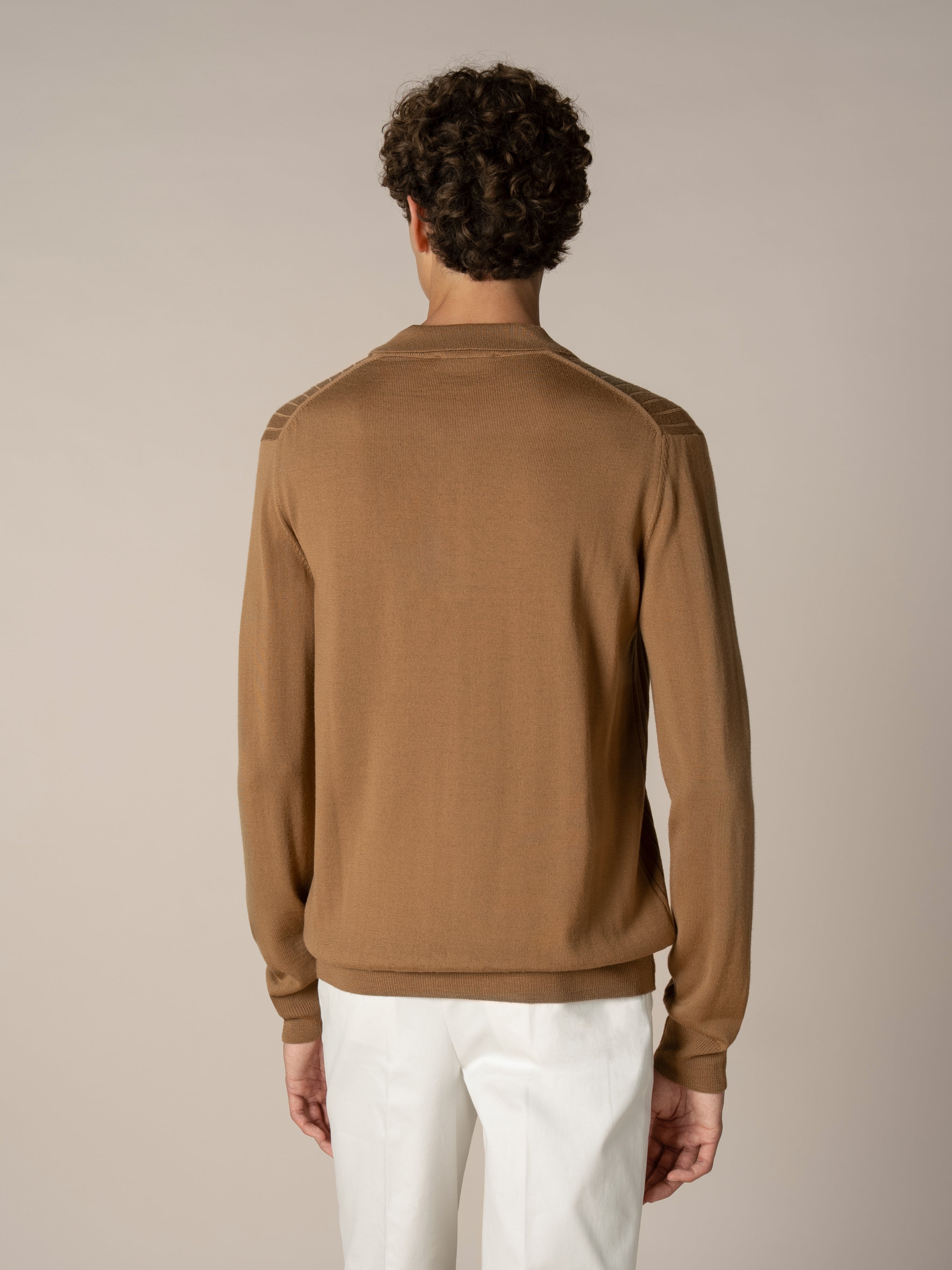 Ribbed Zipper Polo Caramel