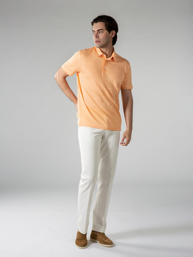 Peach Linen Polo Shirt