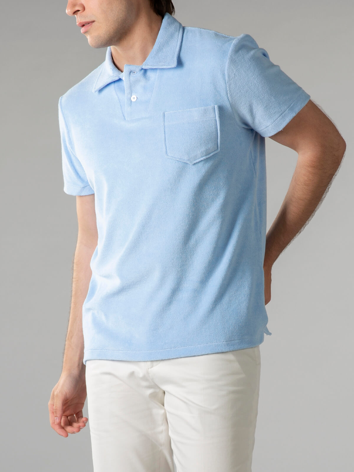 Light Blue Terry Towelling Polo Shirt