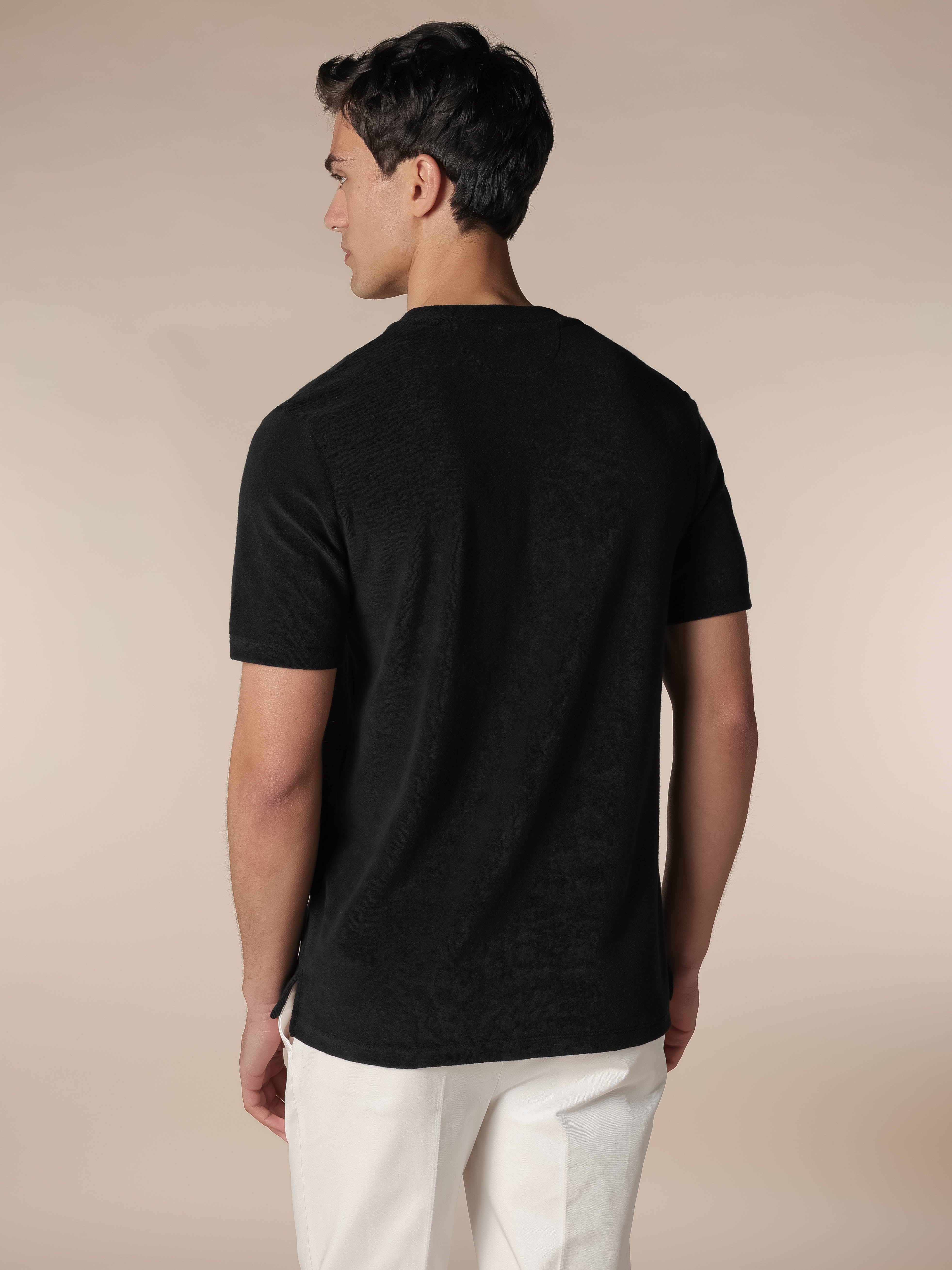 Frottee R-Neck T-Shirt Schwarz