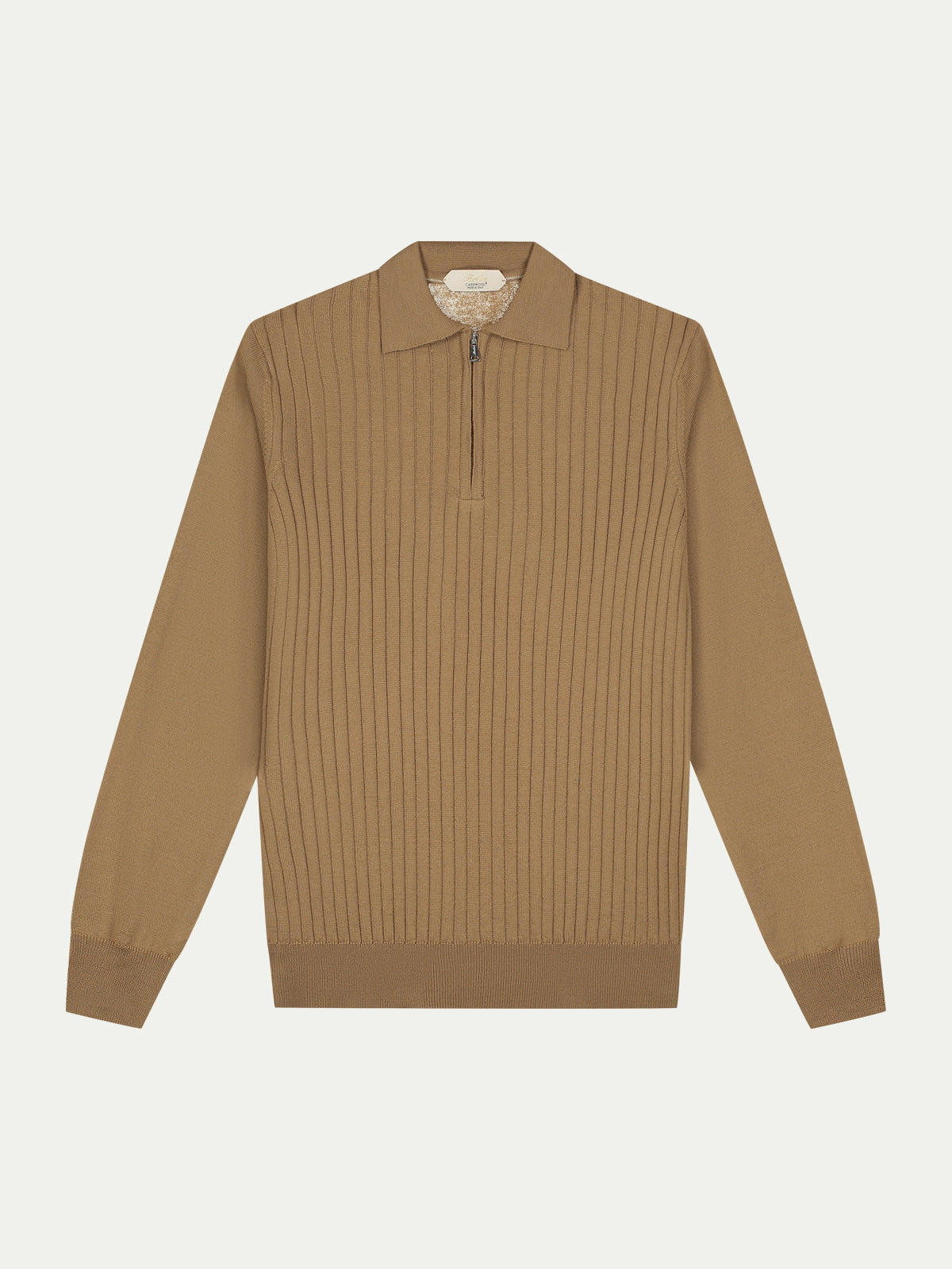 Ribbed Zipper Polo Dark Beige