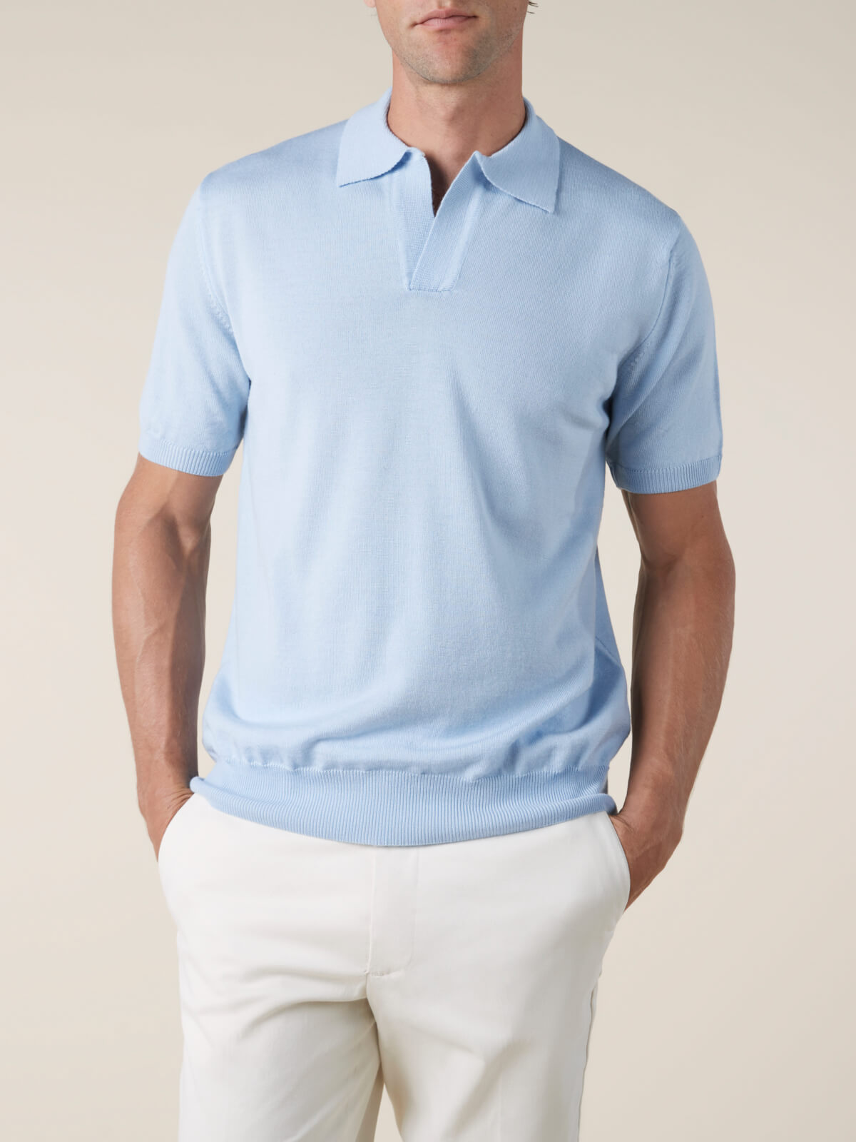 Shortsleeve Buttonless Polo Light Blue