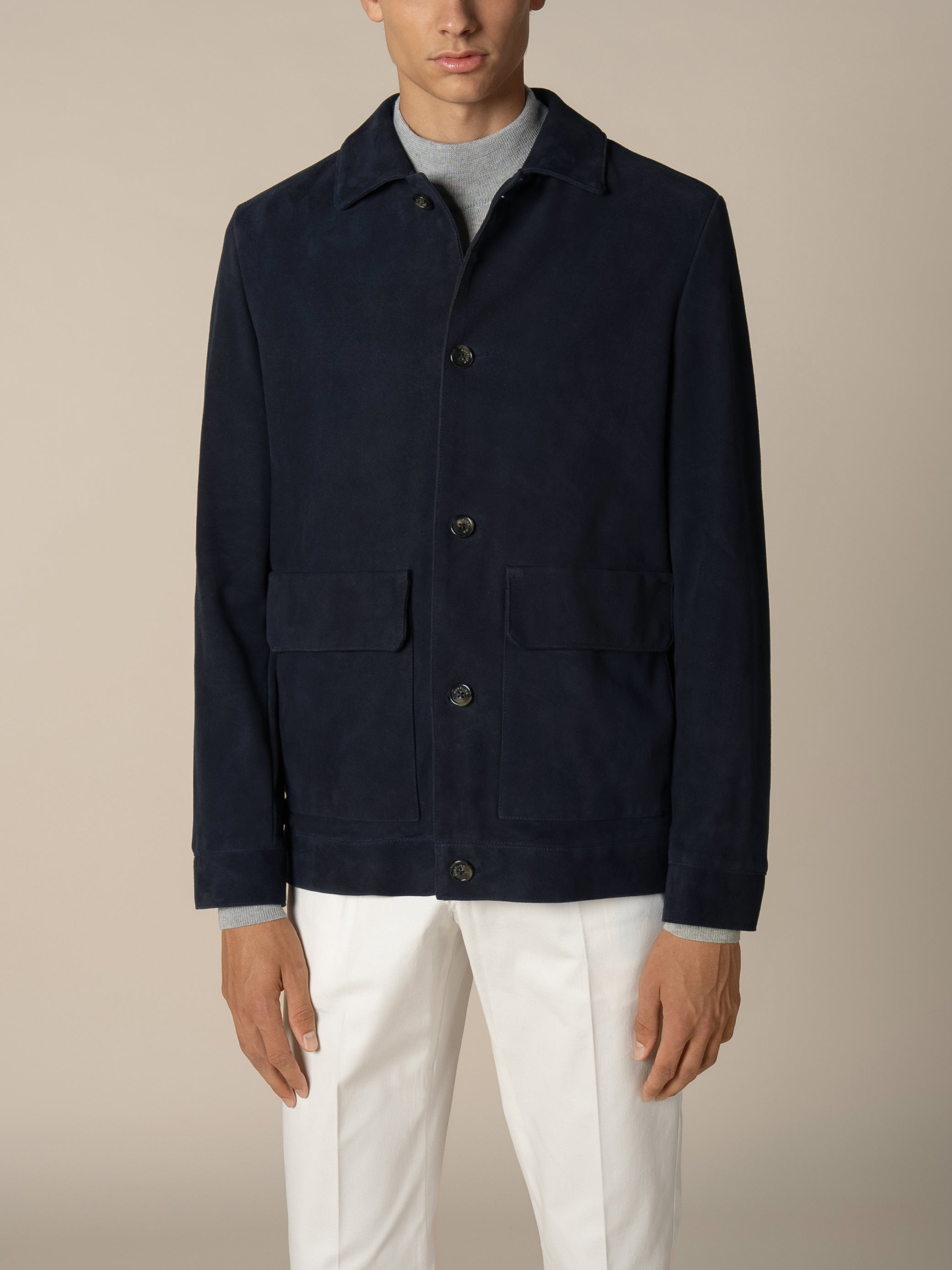 Veloursleder-Blouson Marineblau