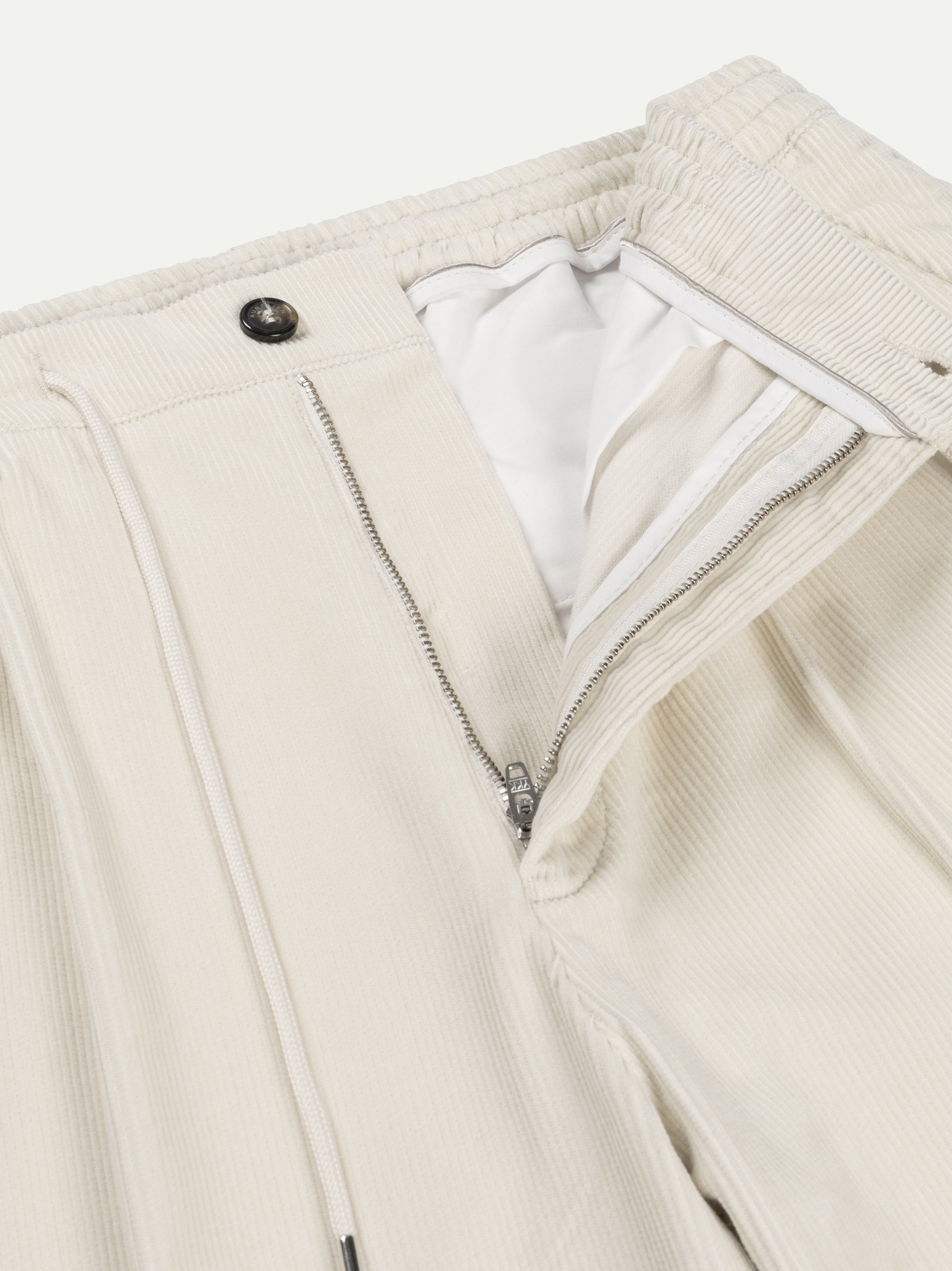 Ivory Pleated Corduroy Trousers