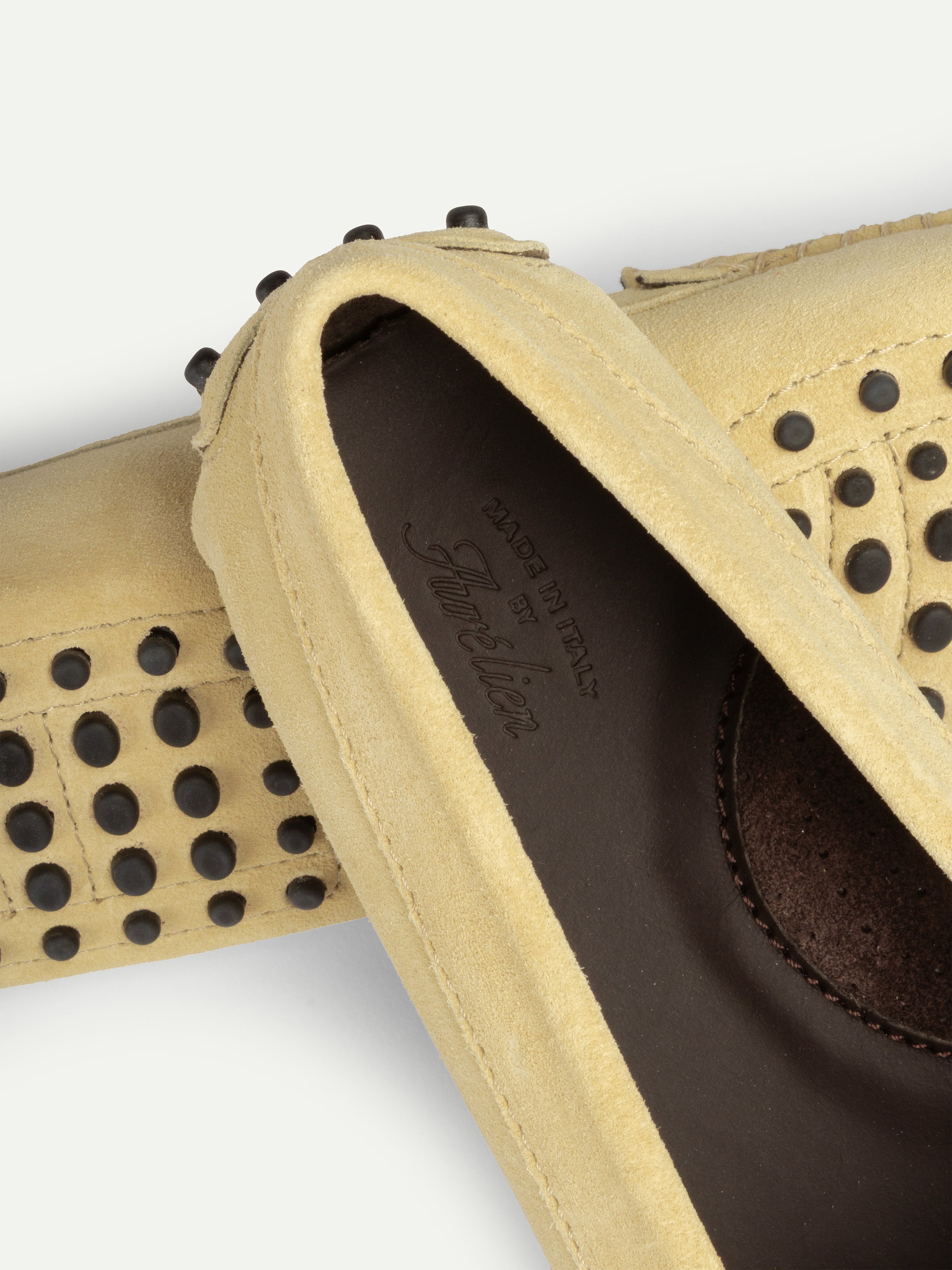 Light Yellow Suede Driving Shoes