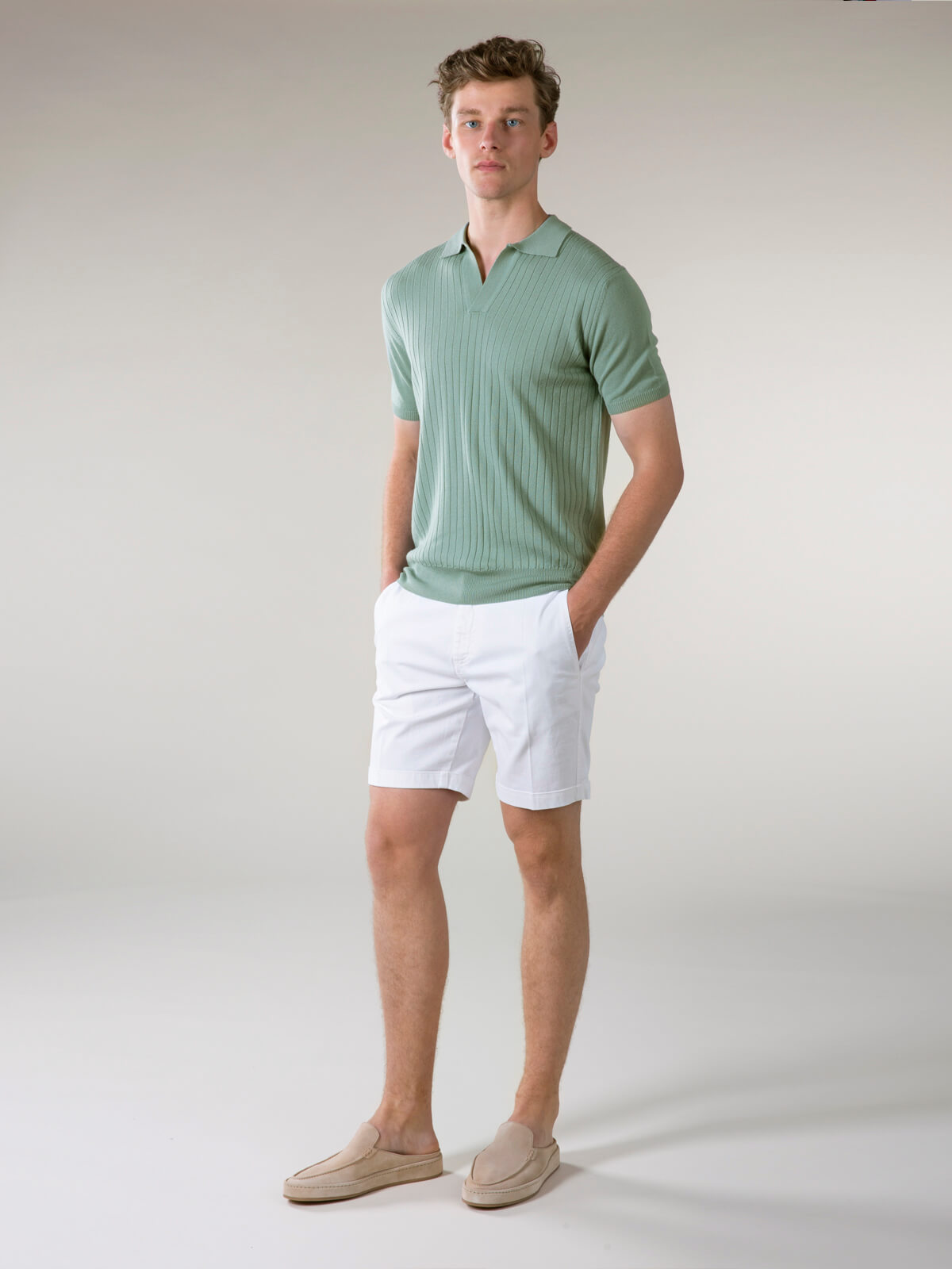 Shortsleeve Buttonless Ribbed Polo Light Green