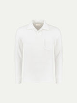 Frottee-Langarm-Poloshirt Weiß