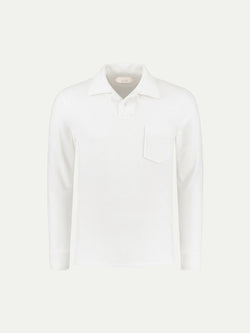 Frottee-Langarm-Poloshirt Weiß
