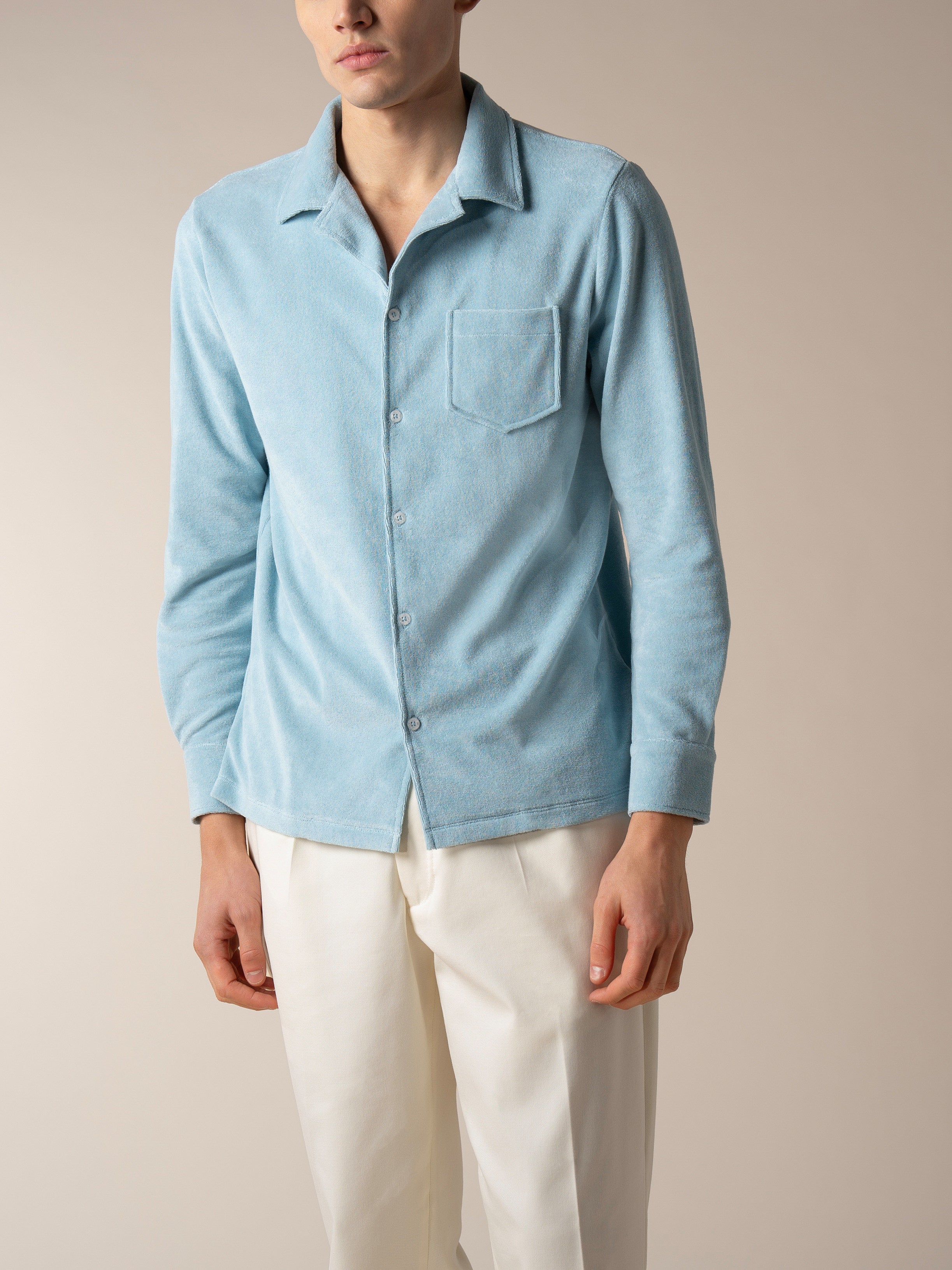 Blue Turquoise Terry Towelling Resort Shirt