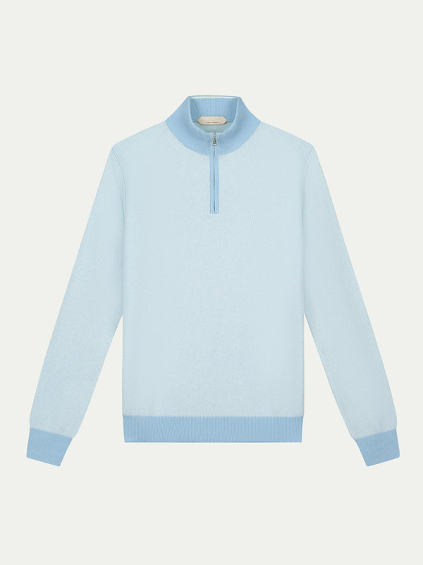 Light Blue Jacquard Zipper Sweater