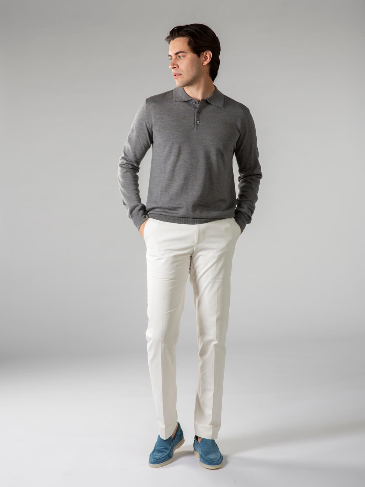 Merino Strickpolo Dunkelgrau