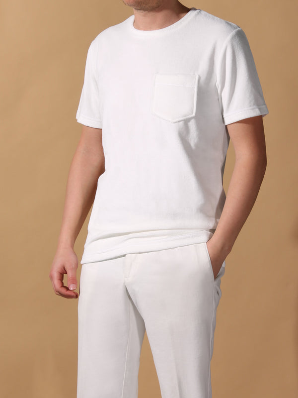 Frottee R-Neck T-Shirt Weiß