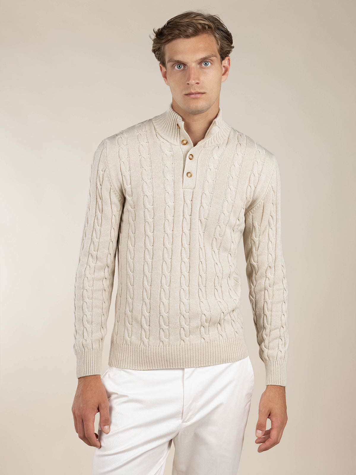 Light Beige Winter Button Sweater